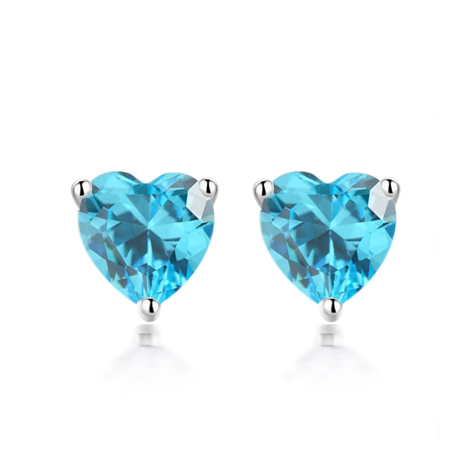 Three Prongs Heart Zircon Silver Studs Earrings for Women