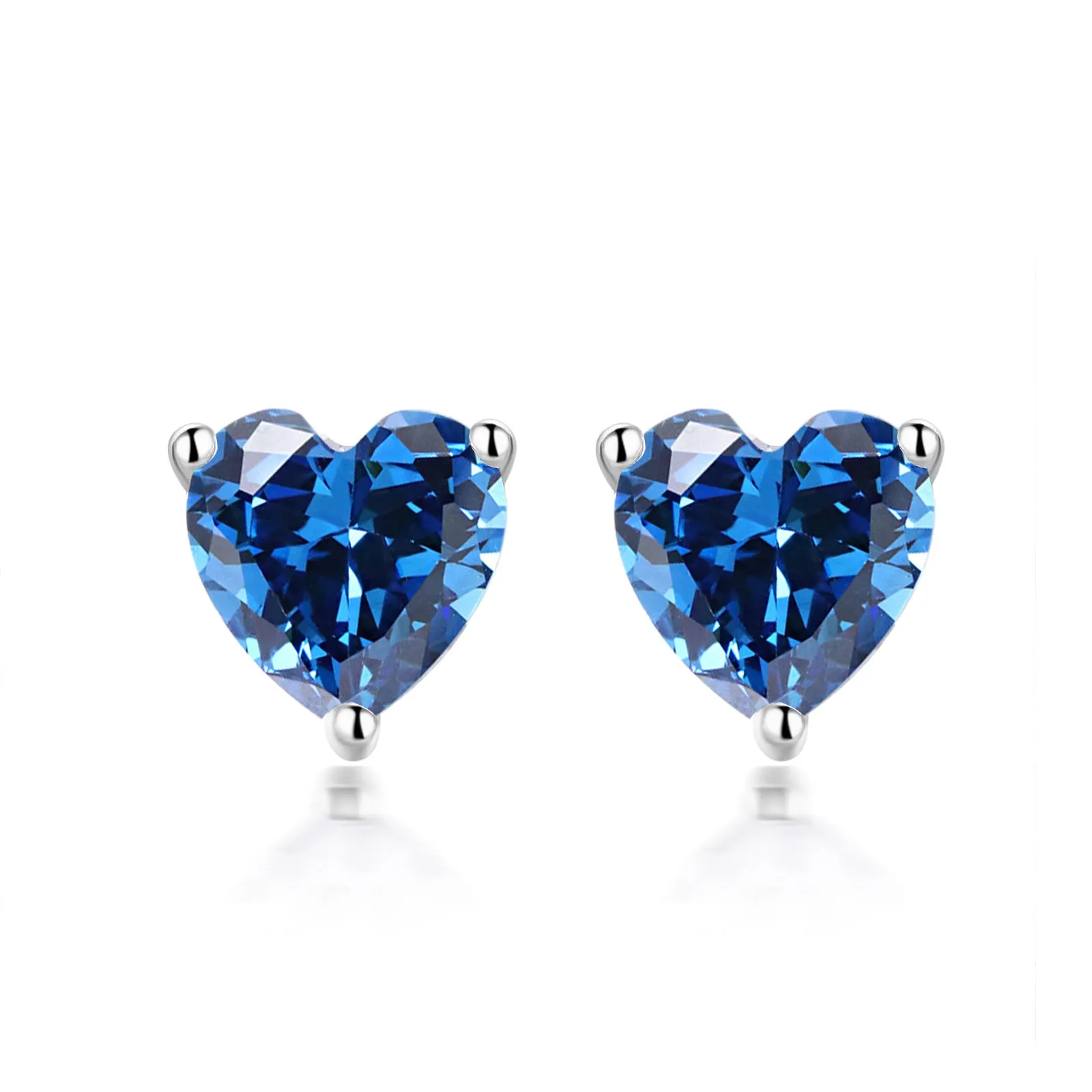 Three Prongs Heart Zircon Silver Studs Earrings for Women