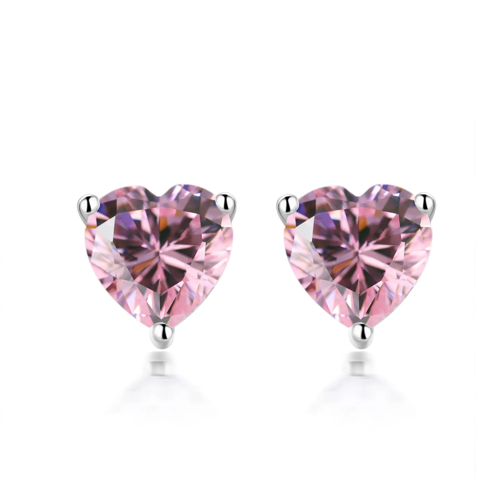 Three Prongs Heart Zircon Silver Studs Earrings for Women