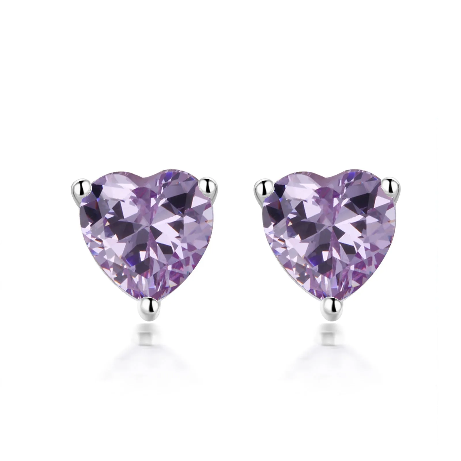 Three Prongs Heart Zircon Silver Studs Earrings for Women