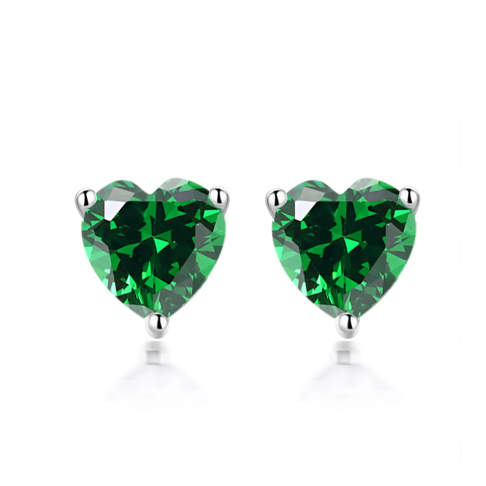 Three Prongs Heart Zircon Silver Studs Earrings for Women
