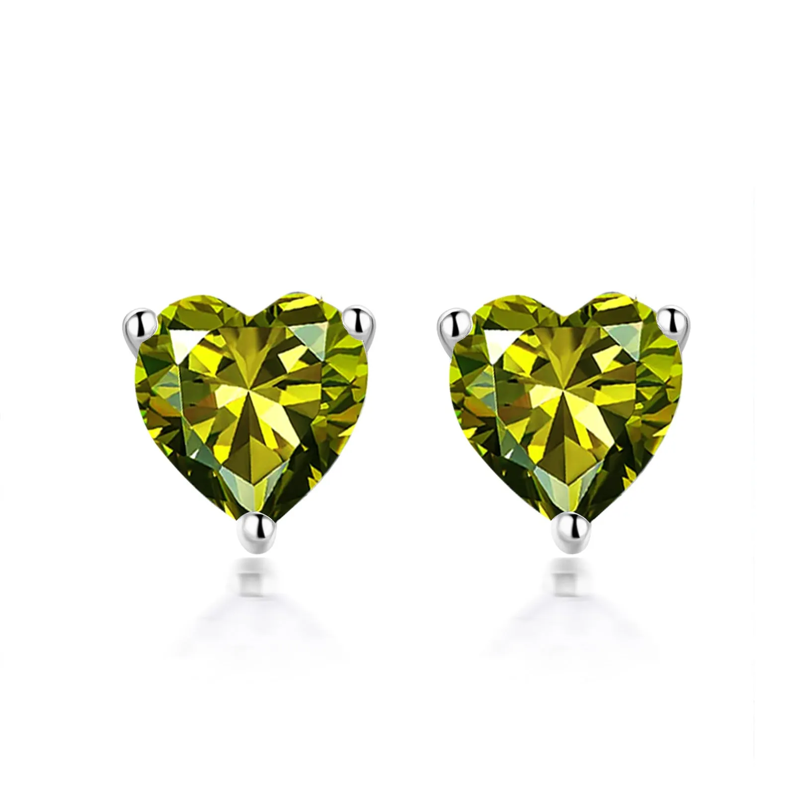 Three Prongs Heart Zircon Silver Studs Earrings for Women