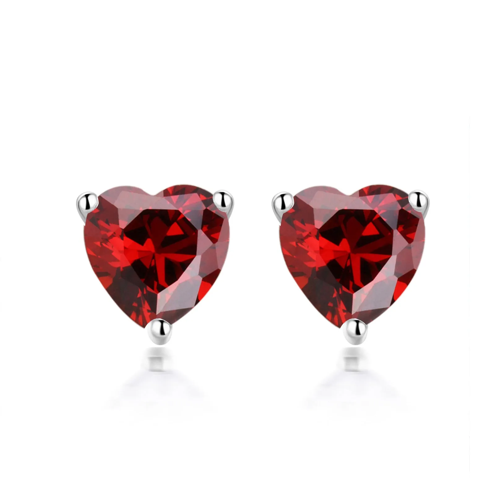 Three Prongs Heart Zircon Silver Studs Earrings for Women