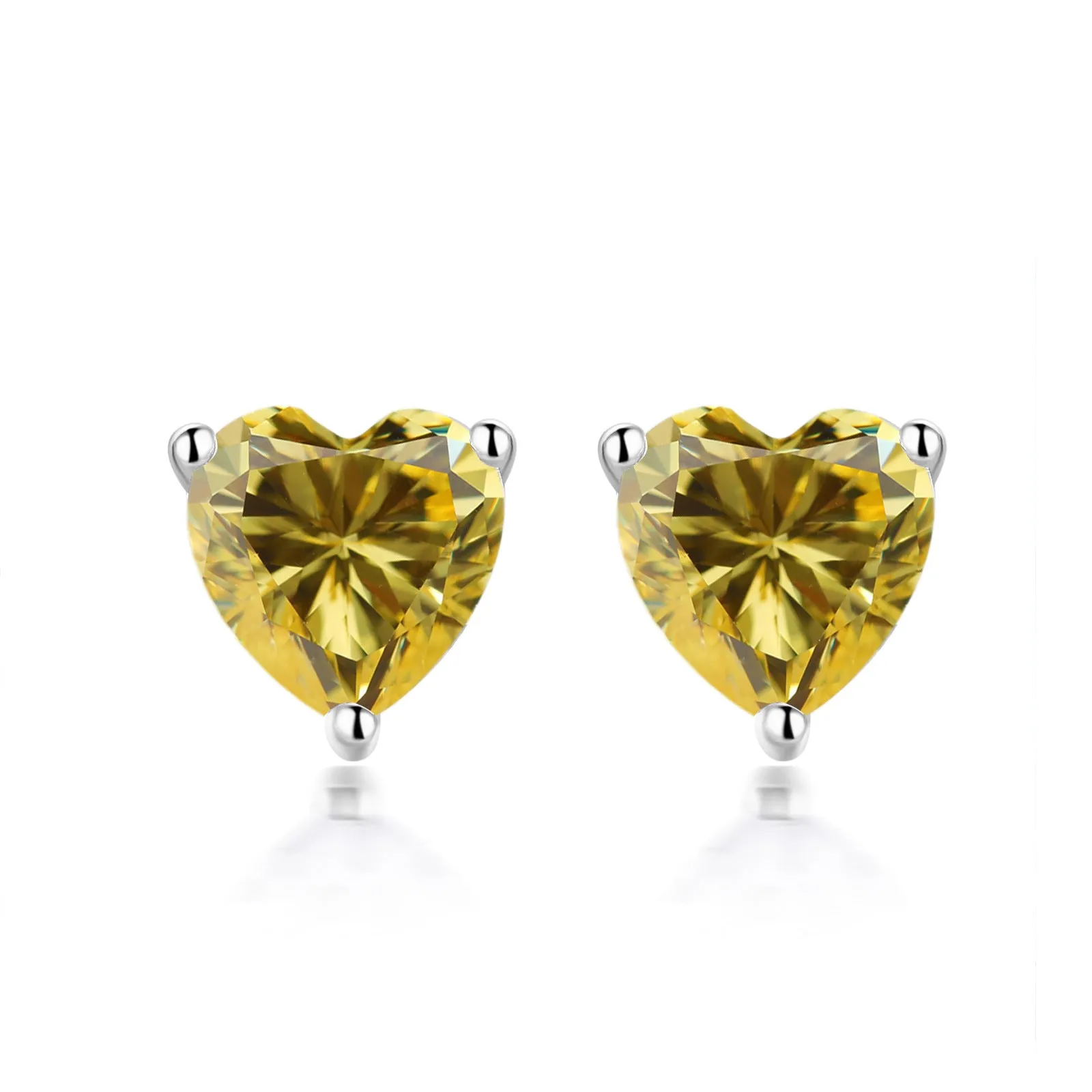 Three Prongs Heart Zircon Silver Studs Earrings for Women