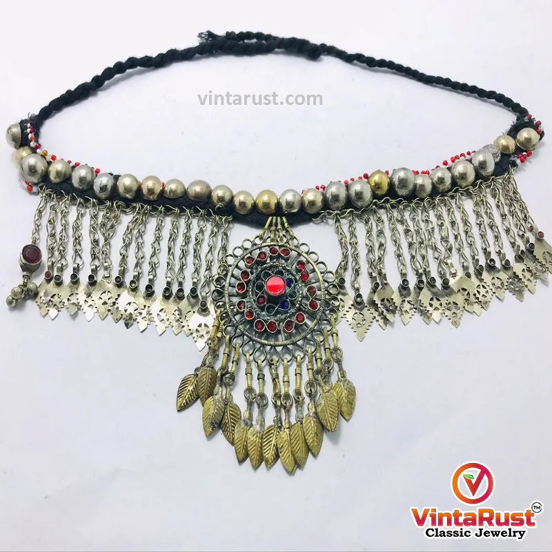 Turkman Necklace With Long Dangling Tassels
