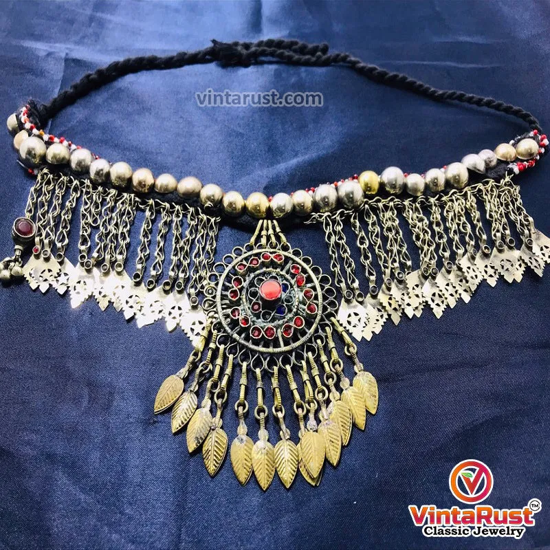 Turkman Necklace With Long Dangling Tassels