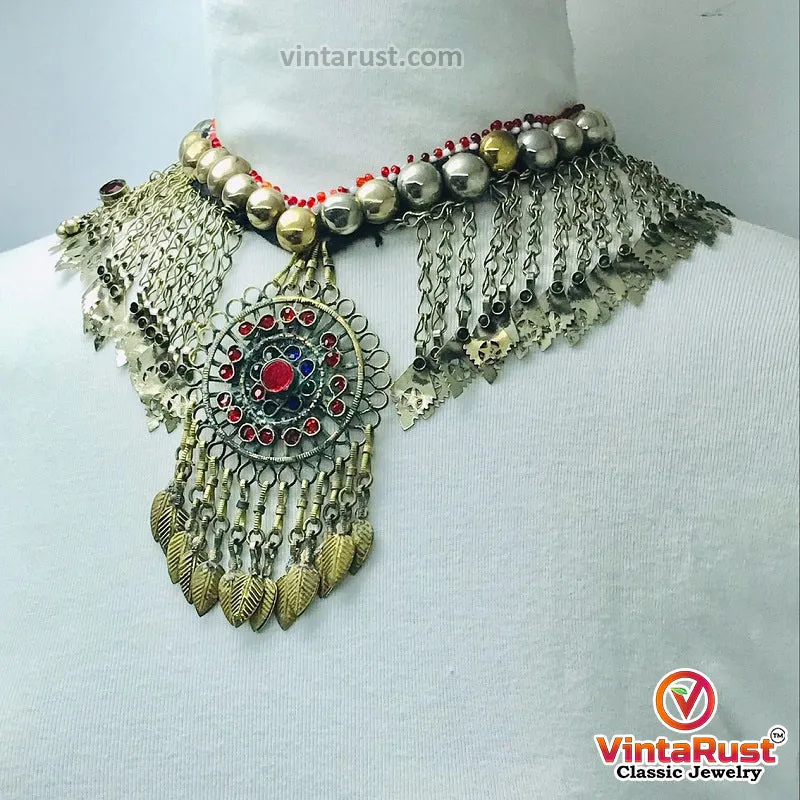 Turkman Necklace With Long Dangling Tassels