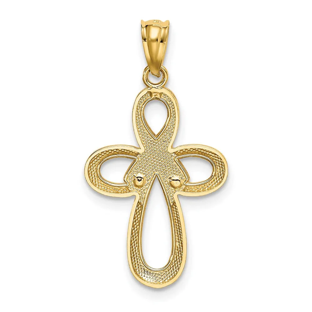 Two-Tone Polished Pink Ribbon Cross Necklace Pendant