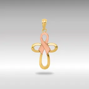 Two-Tone Polished Pink Ribbon Cross Necklace Pendant