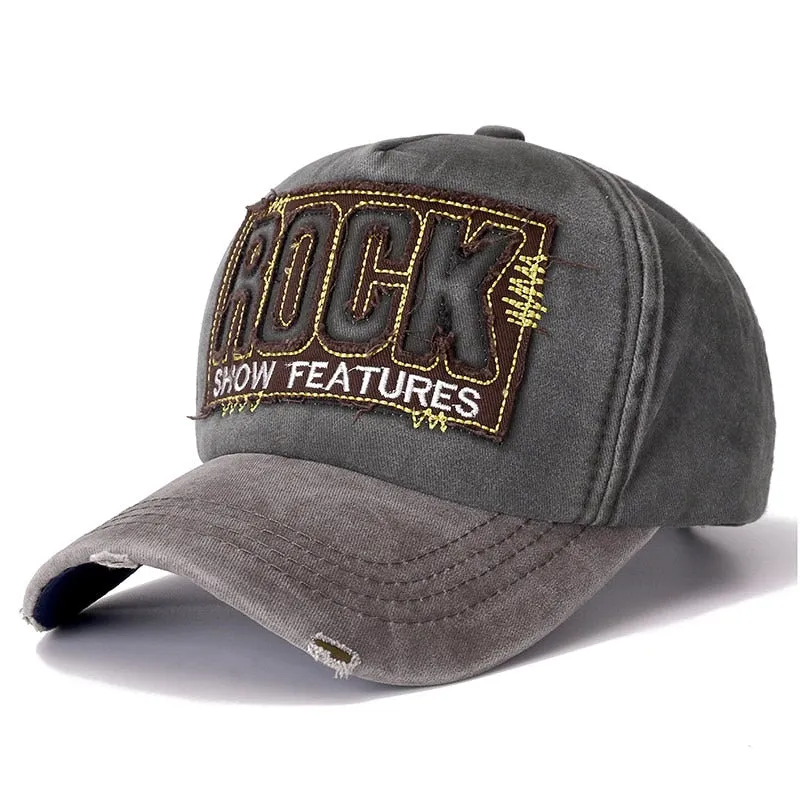 Unisex Washed Cotton Retro Cap 3D ROCK Patch Embroidered Baseball Cap Men Women Casual Adjustable Outdoor Trucker Hats Gorra