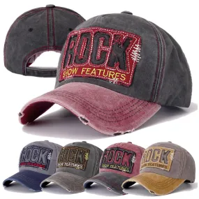 Unisex Washed Cotton Retro Cap 3D ROCK Patch Embroidered Baseball Cap Men Women Casual Adjustable Outdoor Trucker Hats Gorra