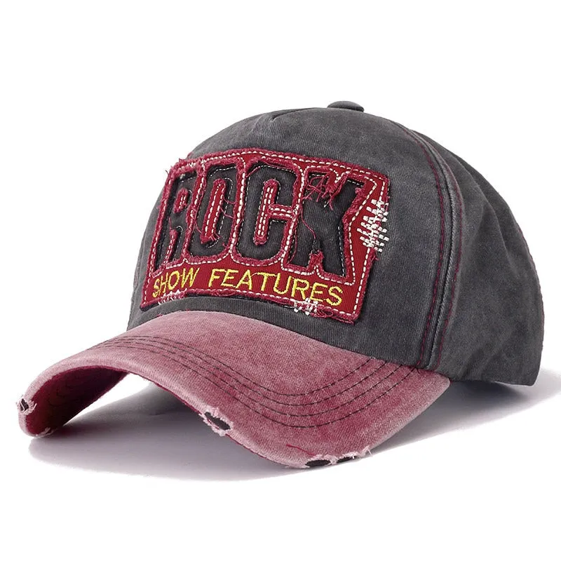 Unisex Washed Cotton Retro Cap 3D ROCK Patch Embroidered Baseball Cap Men Women Casual Adjustable Outdoor Trucker Hats Gorra