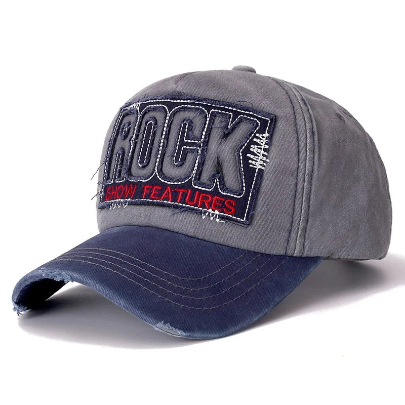 Unisex Washed Cotton Retro Cap 3D ROCK Patch Embroidered Baseball Cap Men Women Casual Adjustable Outdoor Trucker Hats Gorra