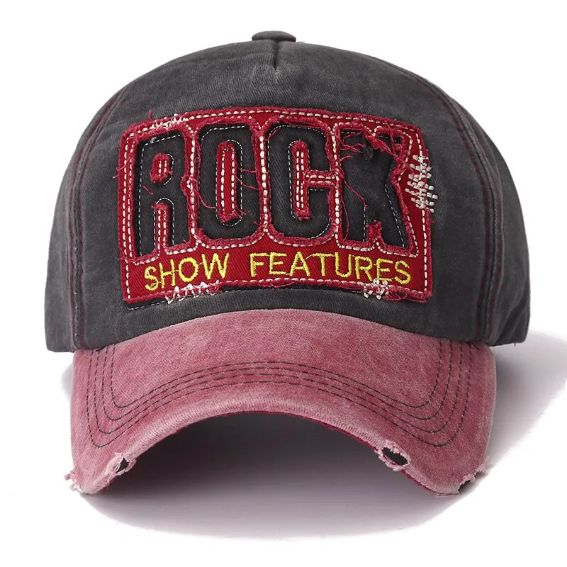 Unisex Washed Cotton Retro Cap 3D ROCK Patch Embroidered Baseball Cap Men Women Casual Adjustable Outdoor Trucker Hats Gorra