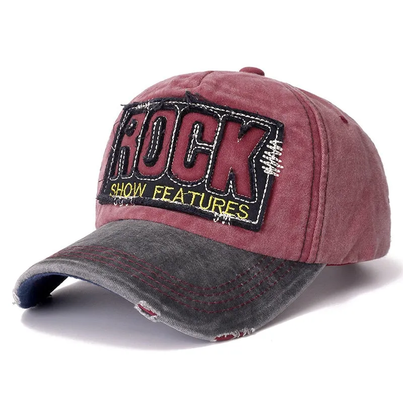 Unisex Washed Cotton Retro Cap 3D ROCK Patch Embroidered Baseball Cap Men Women Casual Adjustable Outdoor Trucker Hats Gorra