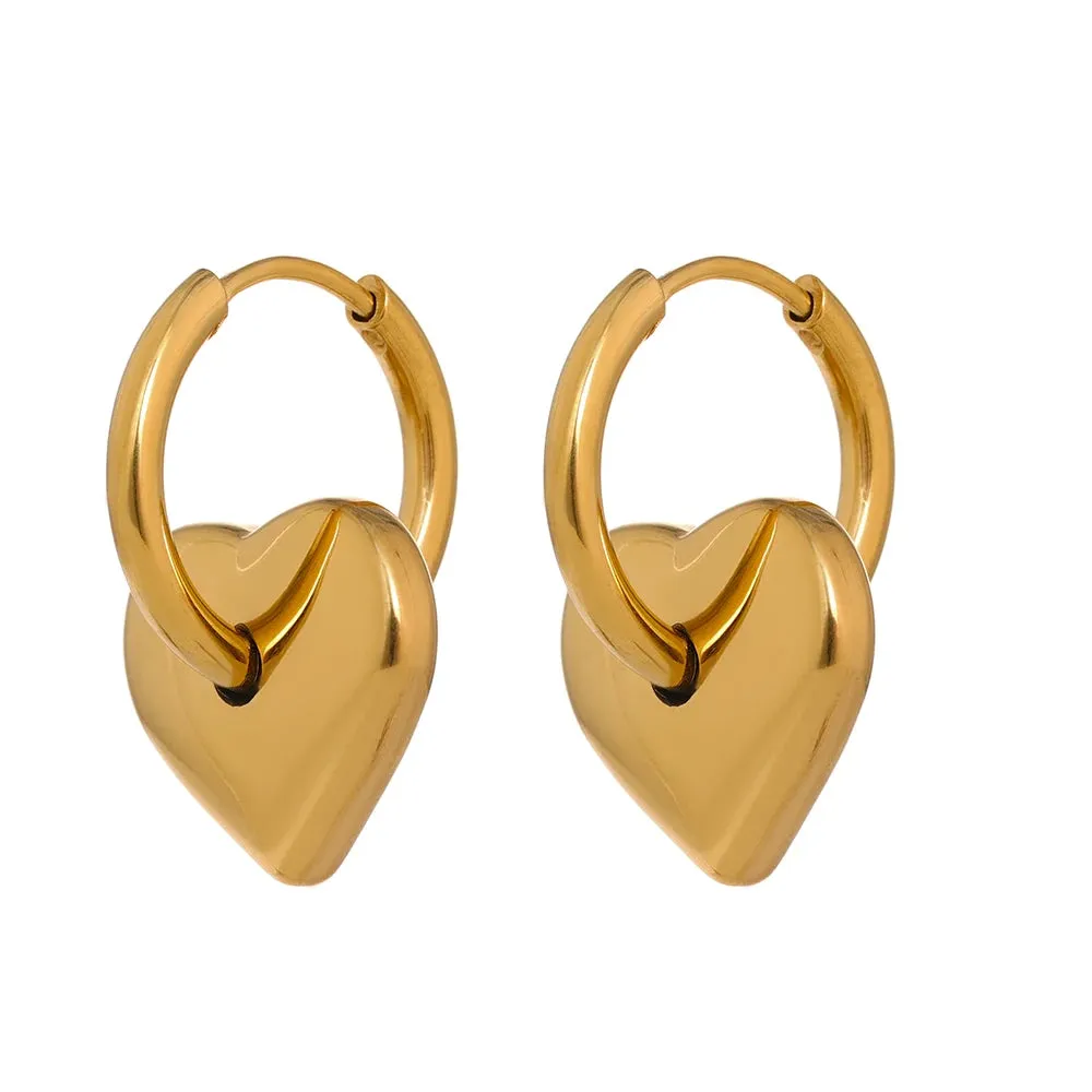 VAIGE Elegant Gold and Silver Heart Dangle Huggie Hoop Earrings