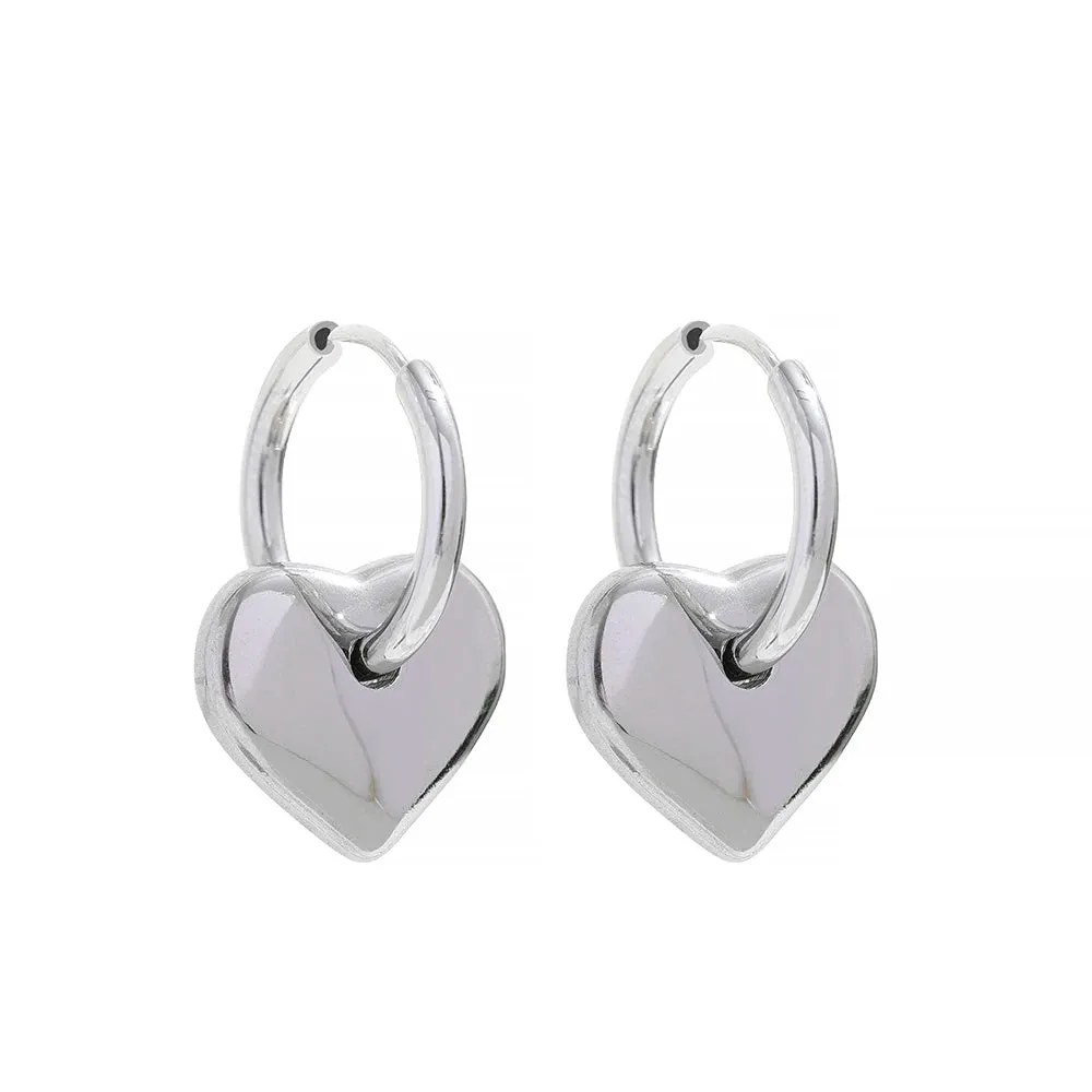 VAIGE Elegant Gold and Silver Heart Dangle Huggie Hoop Earrings