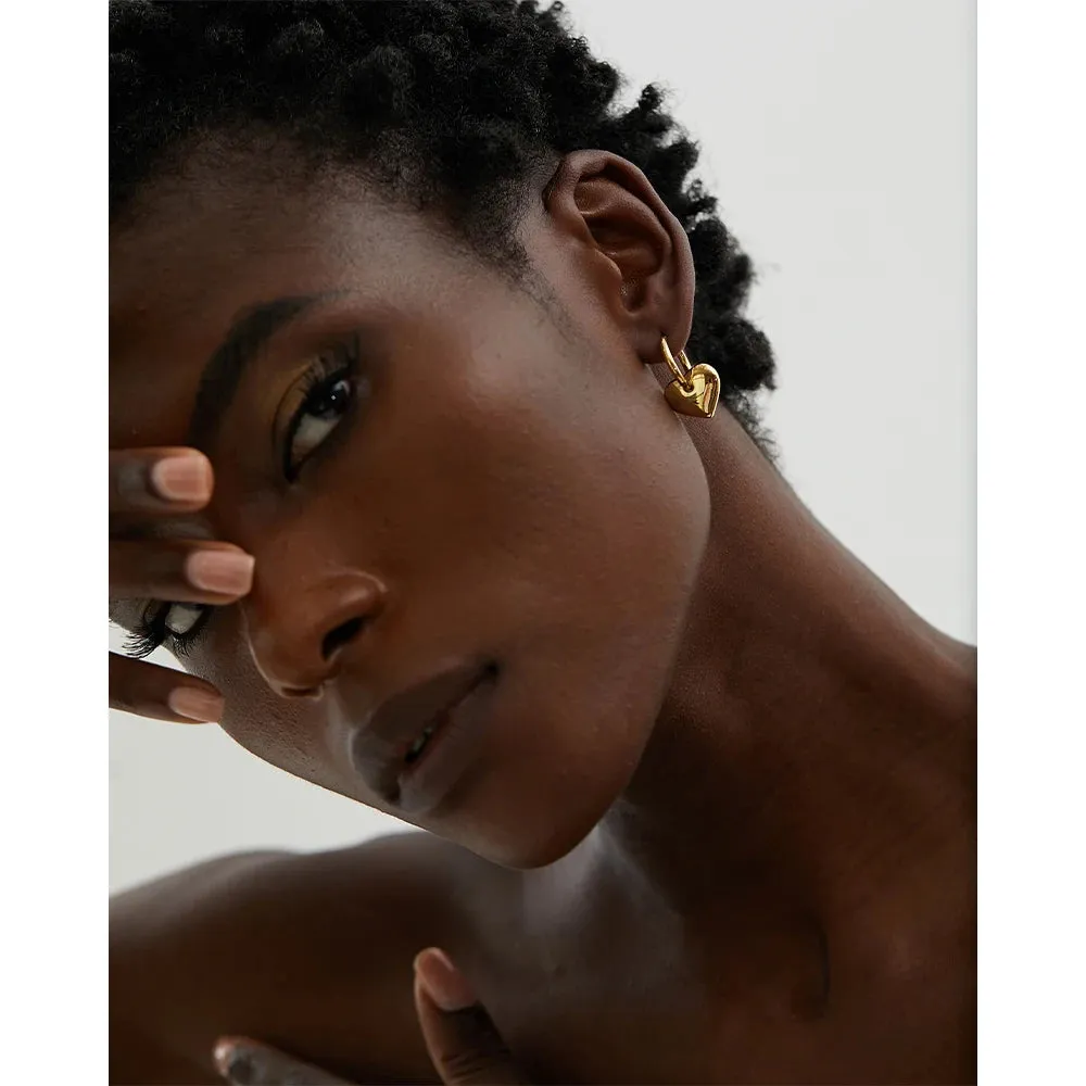 VAIGE Elegant Gold and Silver Heart Dangle Huggie Hoop Earrings