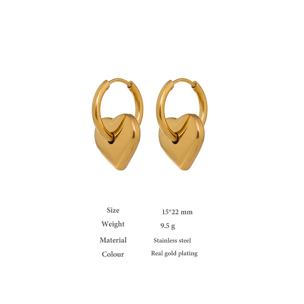 VAIGE Elegant Gold and Silver Heart Dangle Huggie Hoop Earrings