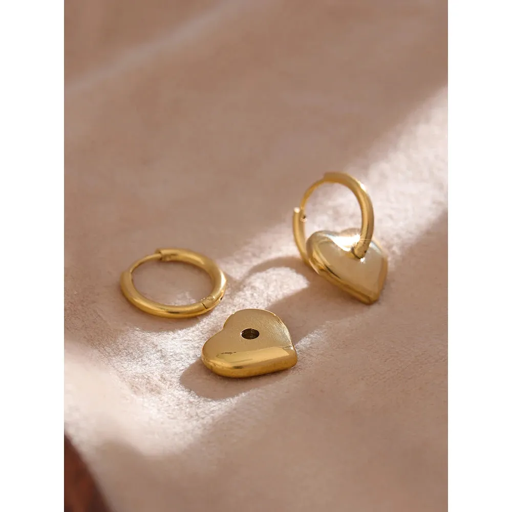 VAIGE Elegant Gold and Silver Heart Dangle Huggie Hoop Earrings