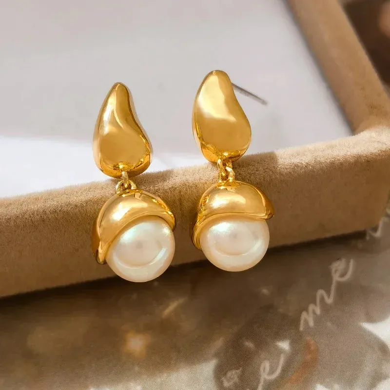 VAIGE Golden Pearl Elegance Dangle Earrings