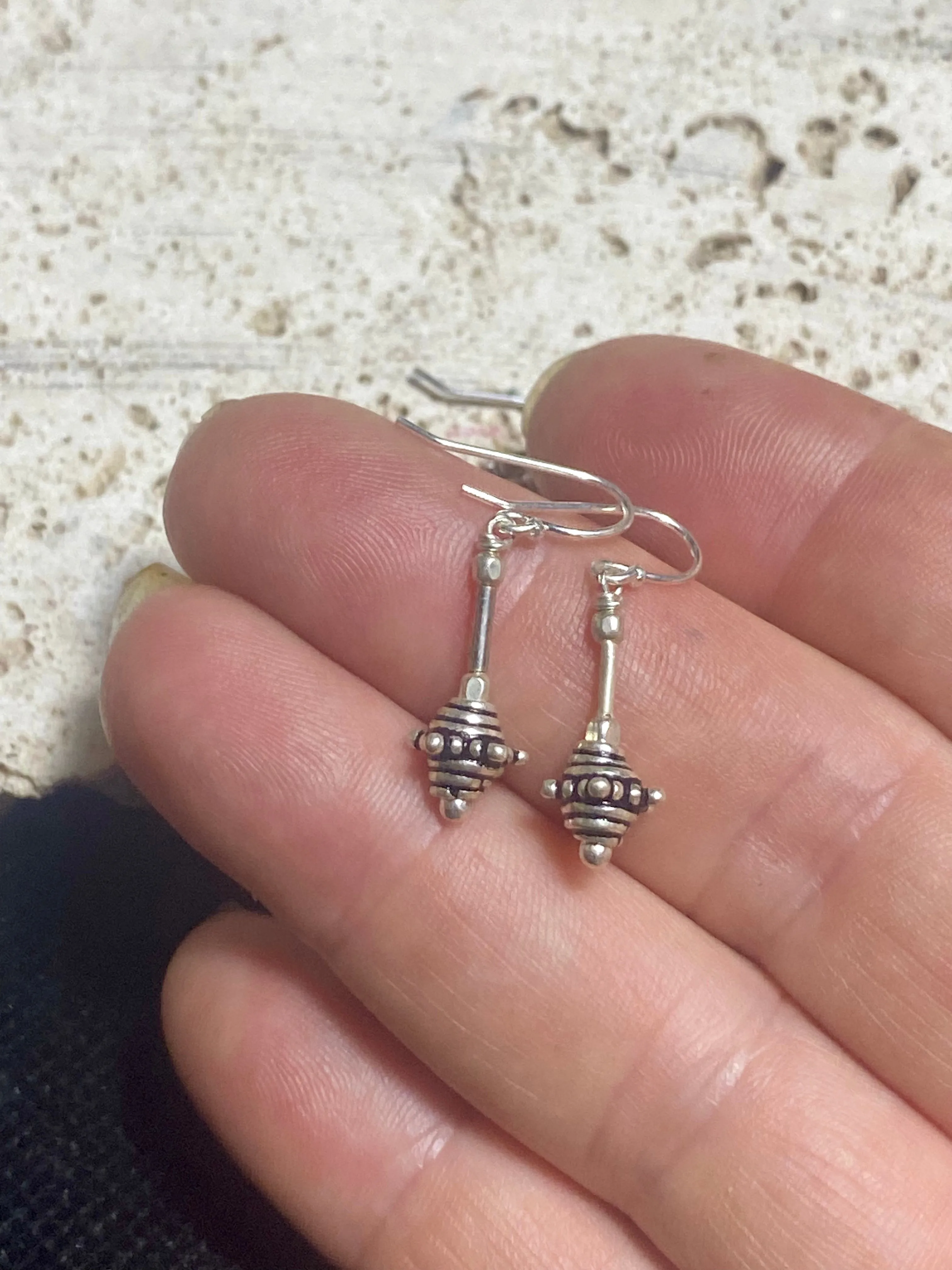 Very Petite Silver Drop Tribal Earrings