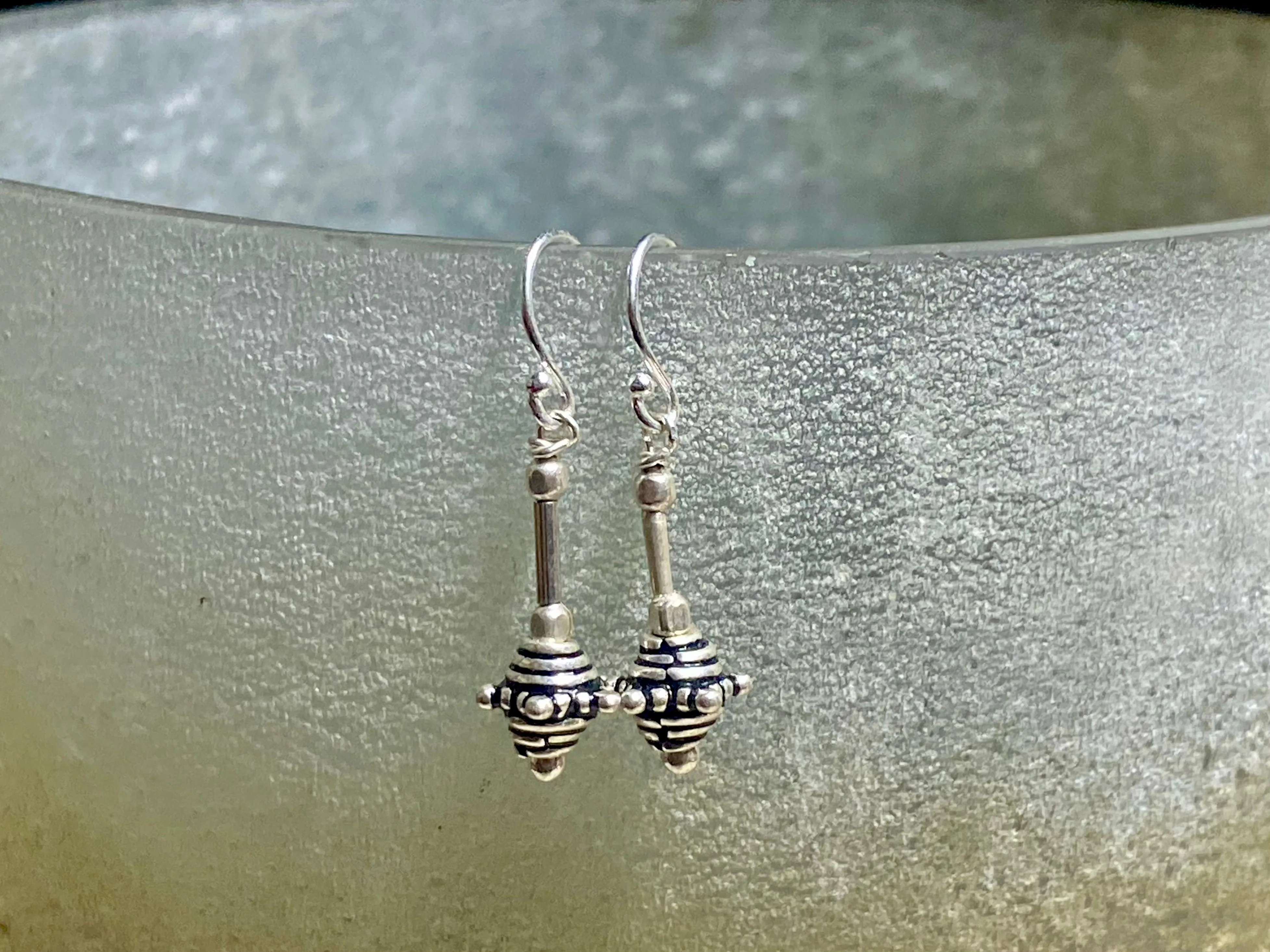 Very Petite Silver Drop Tribal Earrings