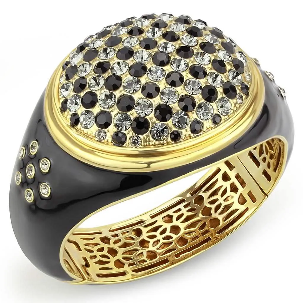 Vibrant Multi-Hued Crystal Brass Bangle - LO4352