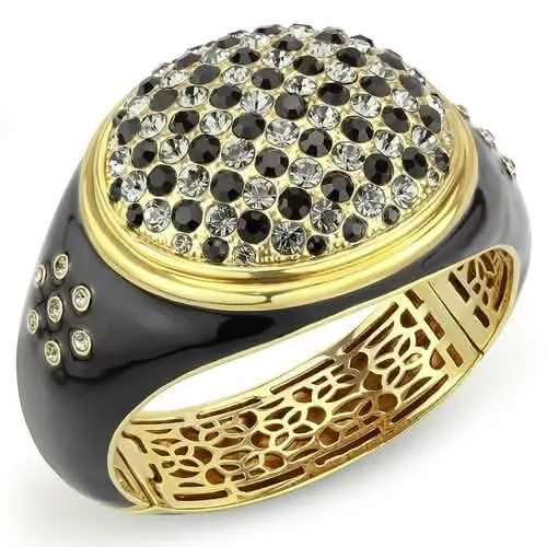 Vibrant Multi-Hued Crystal Brass Bangle - LO4352