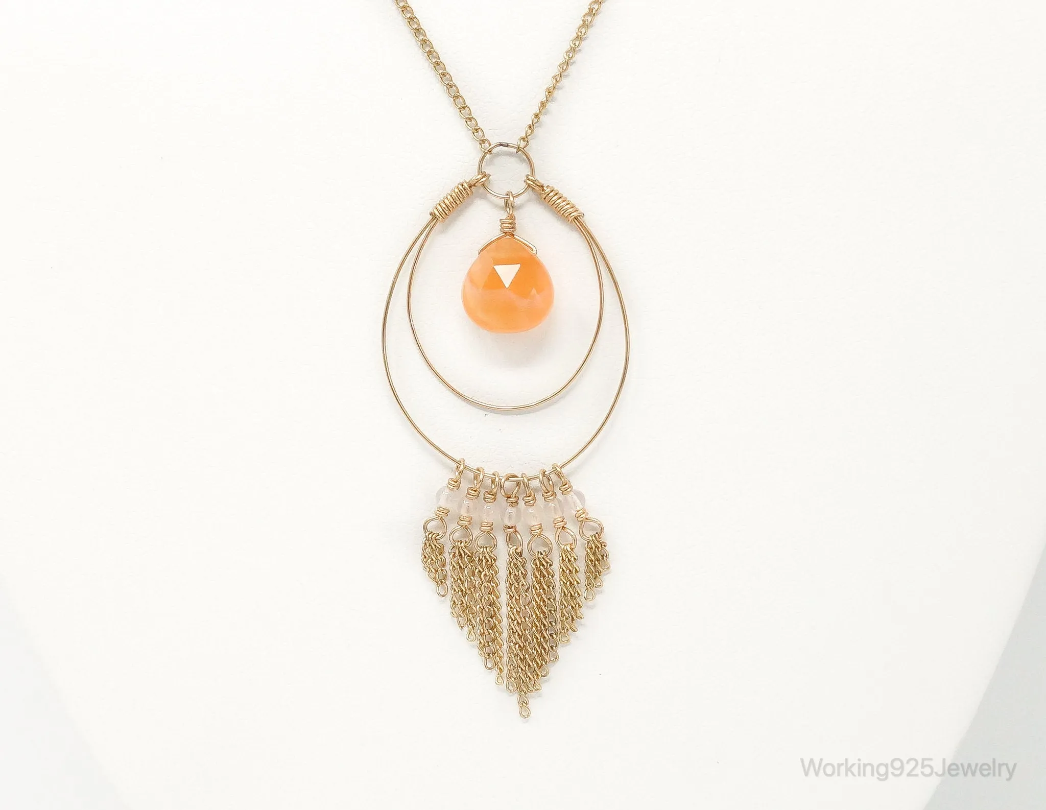 Vintage 14K Gold Filled Orange Agate Sterling Silver Necklace