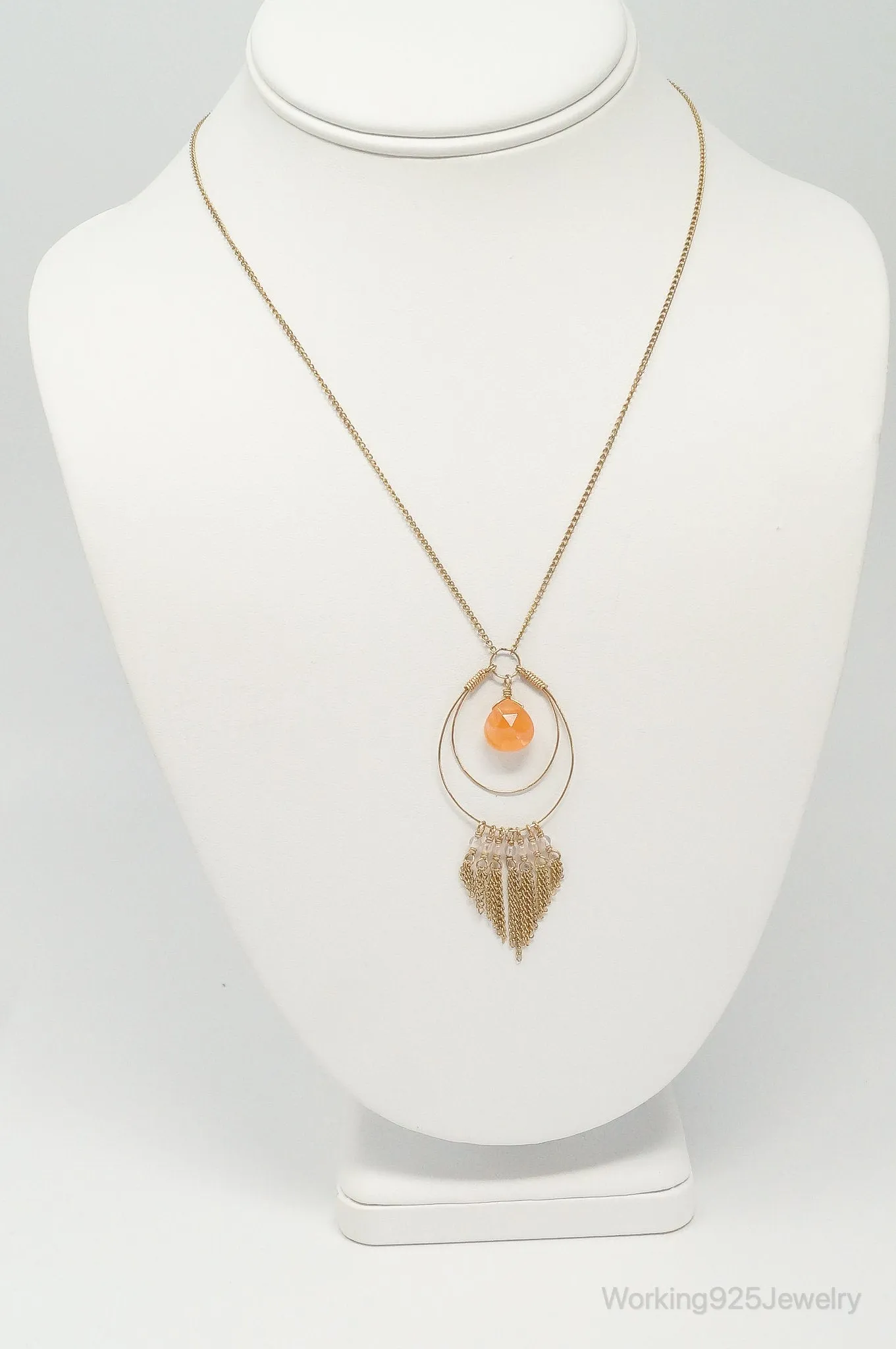 Vintage 14K Gold Filled Orange Agate Sterling Silver Necklace