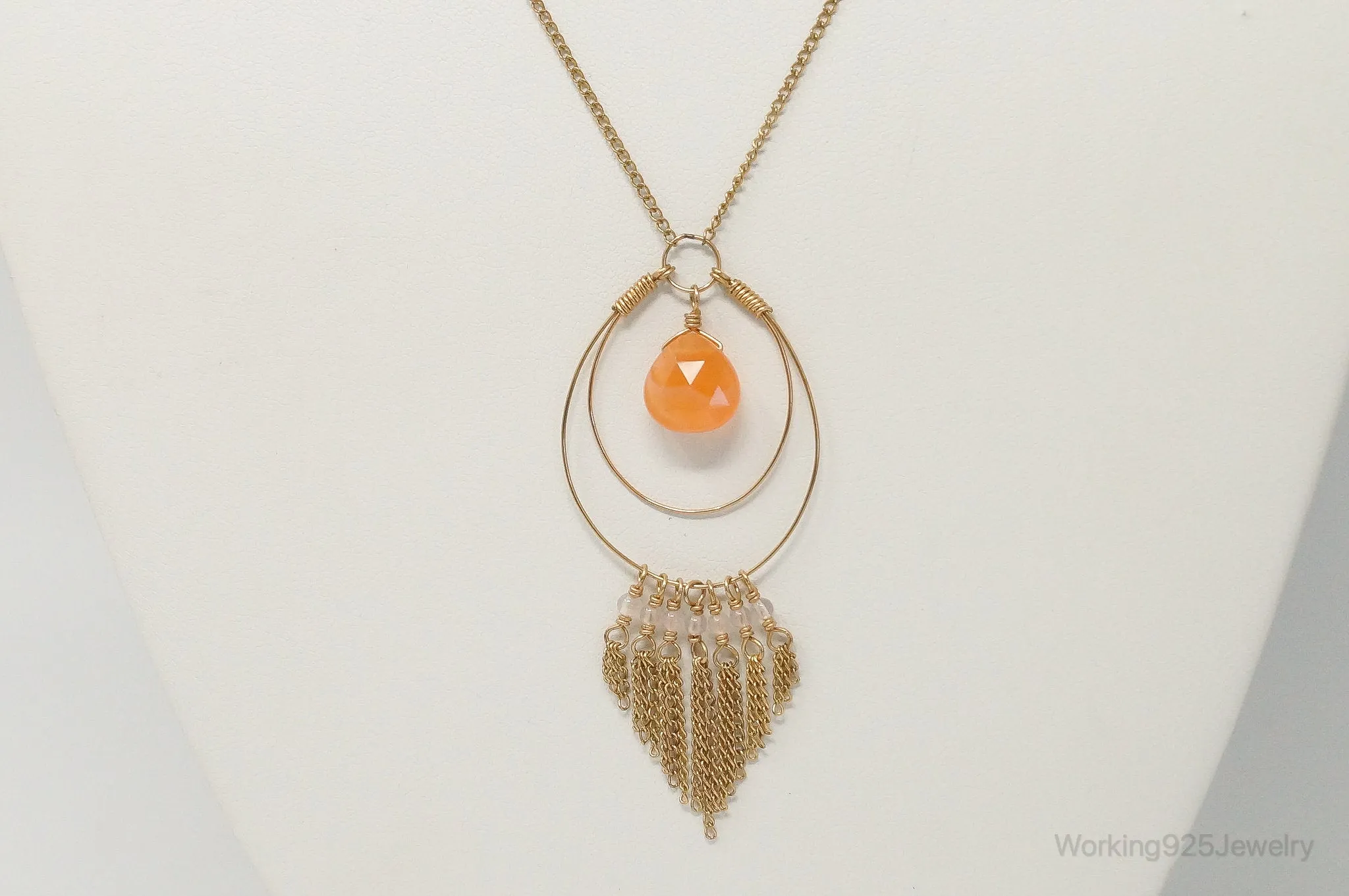Vintage 14K Gold Filled Orange Agate Sterling Silver Necklace