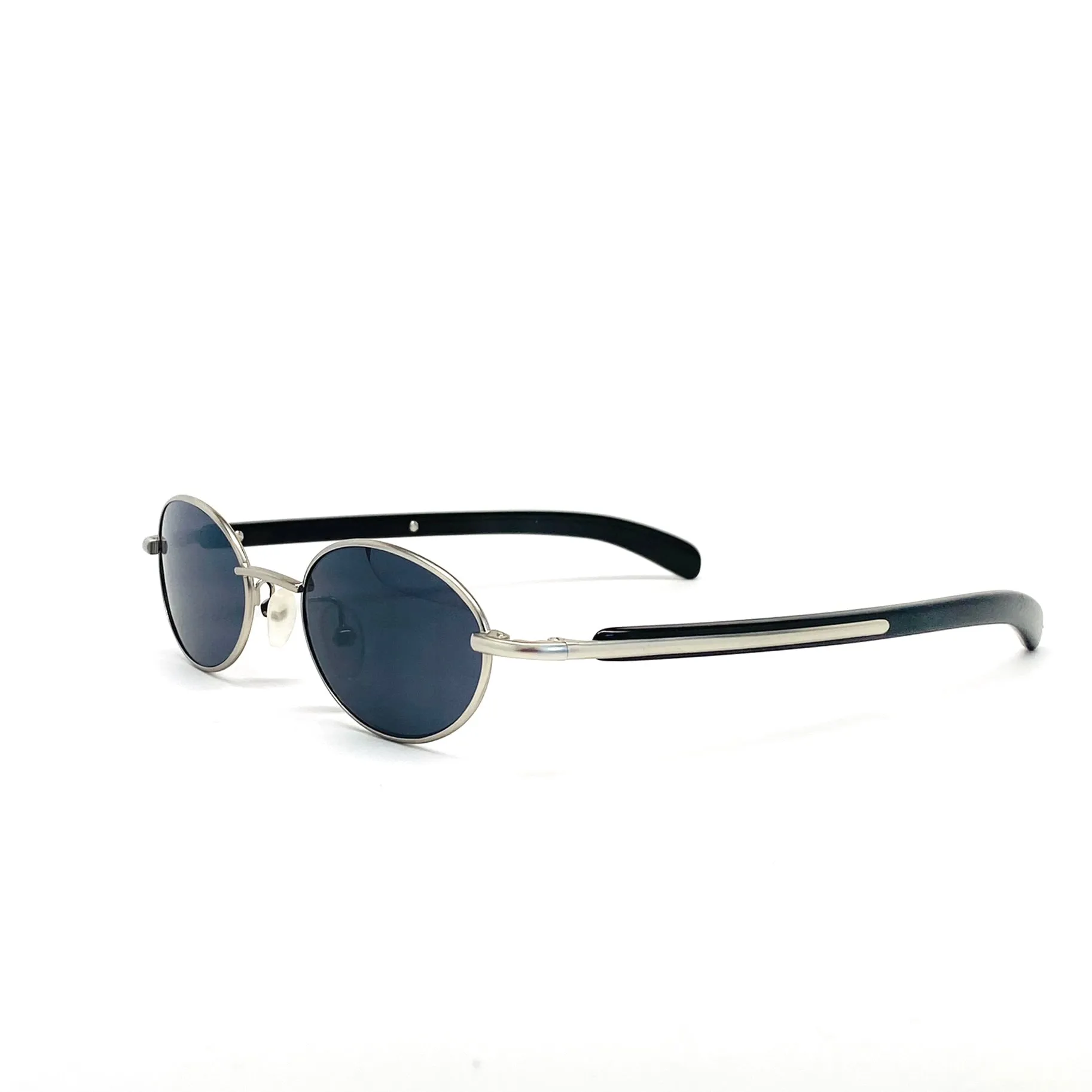 Vintage 90s Small Size Narrow Frame Wraparound  Sunglasses - Silver