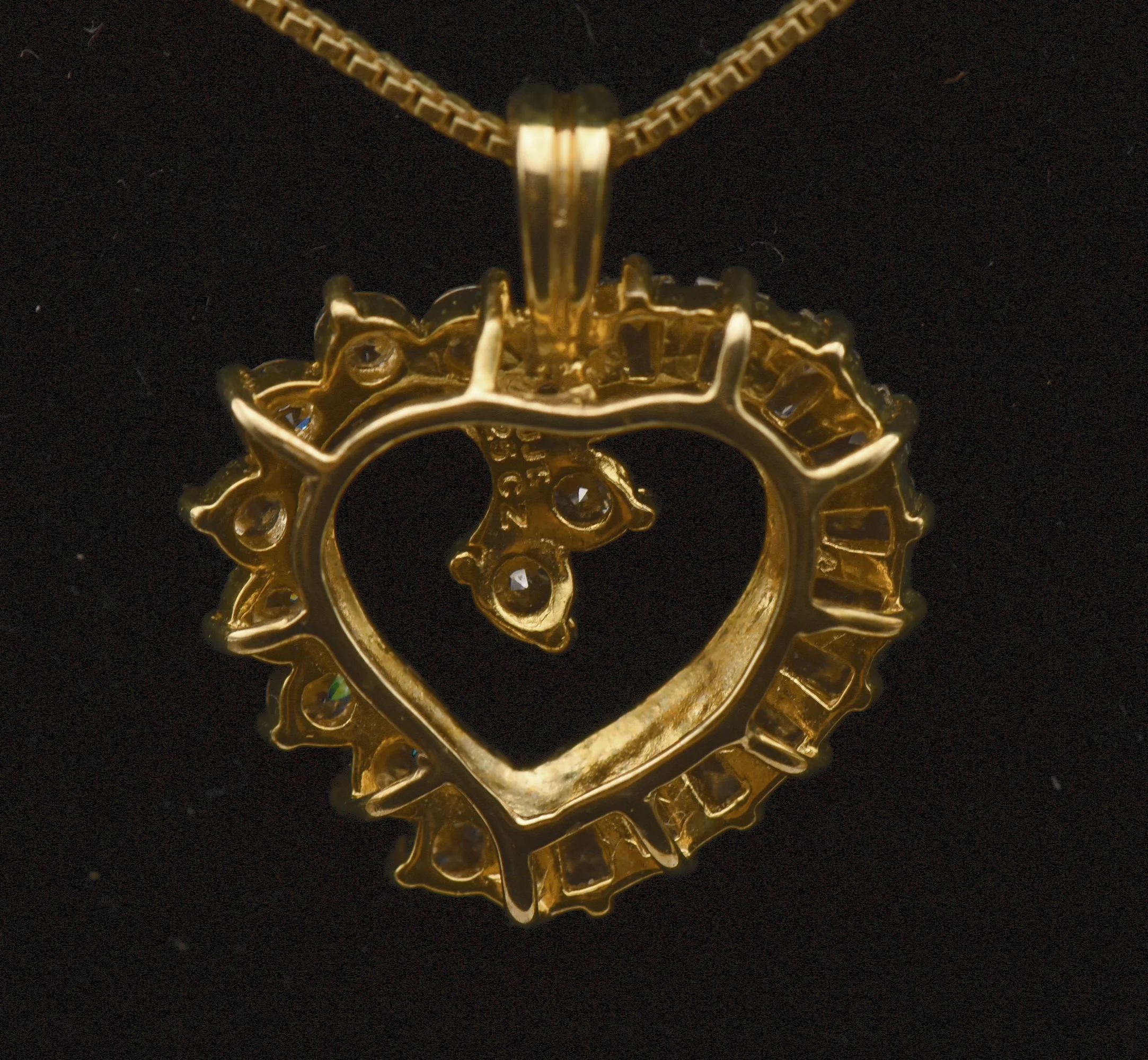 Vintage Cubic Zirconia Vermeil Heart Pendant on Gold Tone Chain Necklace - 18"