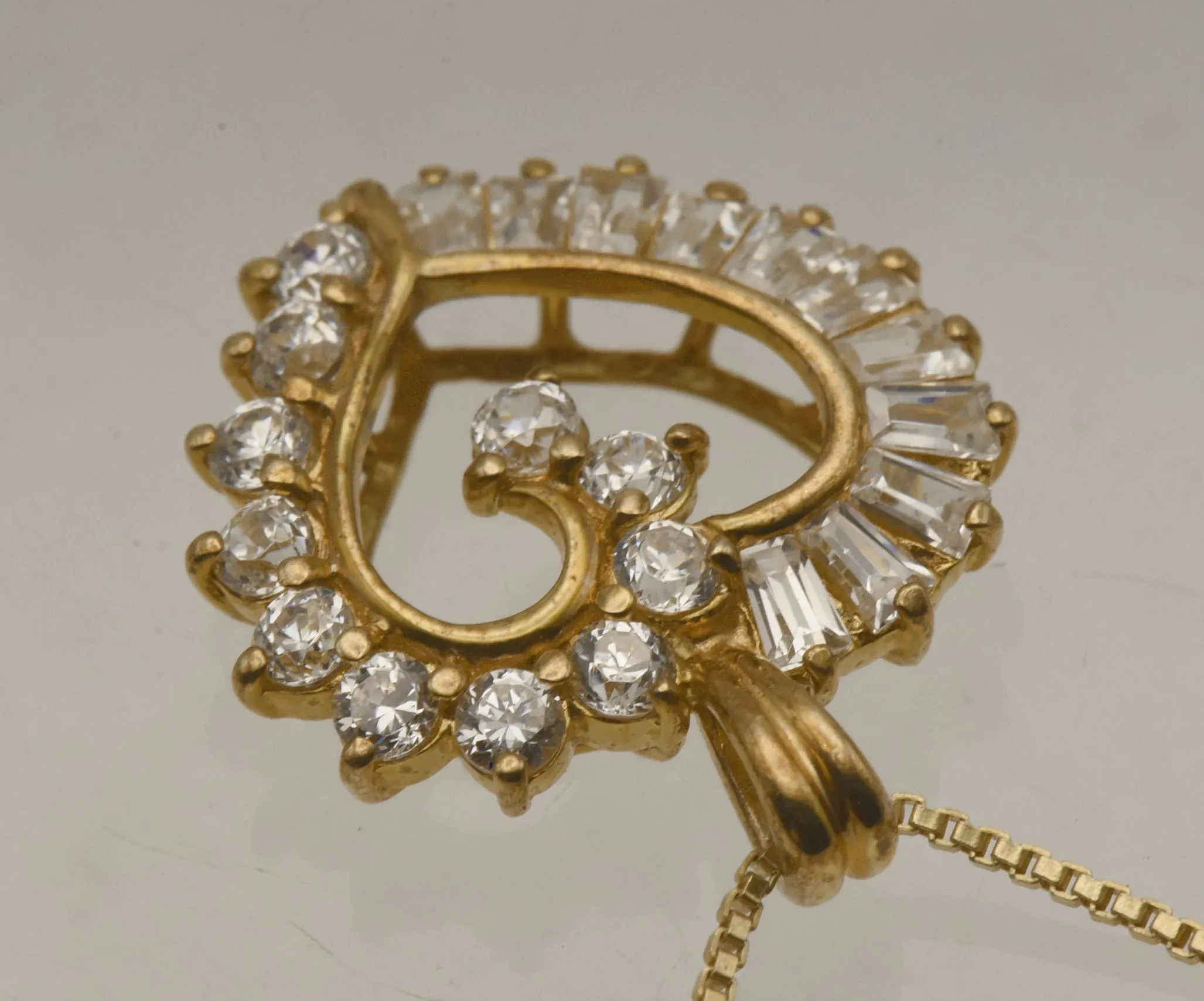 Vintage Cubic Zirconia Vermeil Heart Pendant on Gold Tone Chain Necklace - 18"