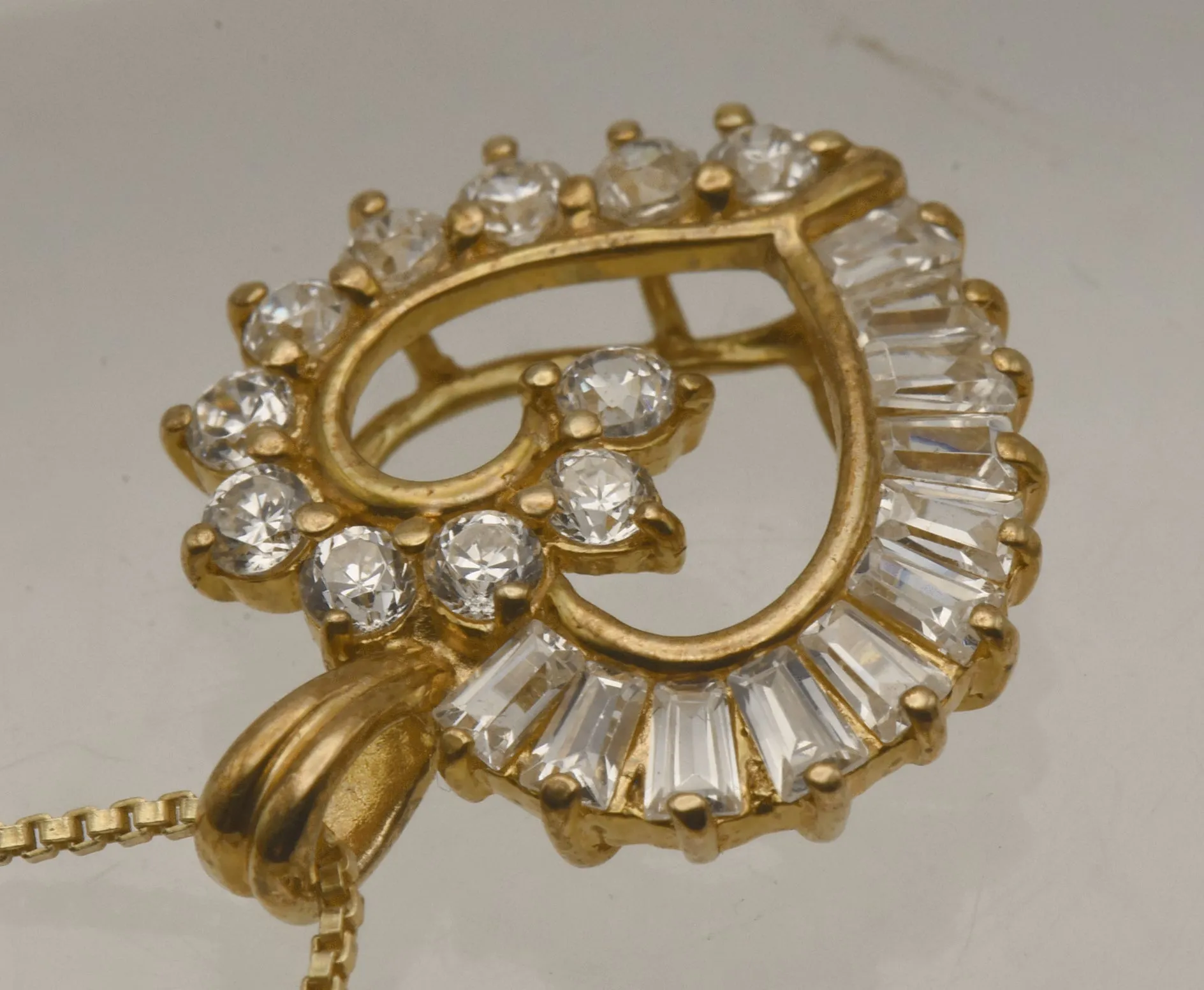 Vintage Cubic Zirconia Vermeil Heart Pendant on Gold Tone Chain Necklace - 18"