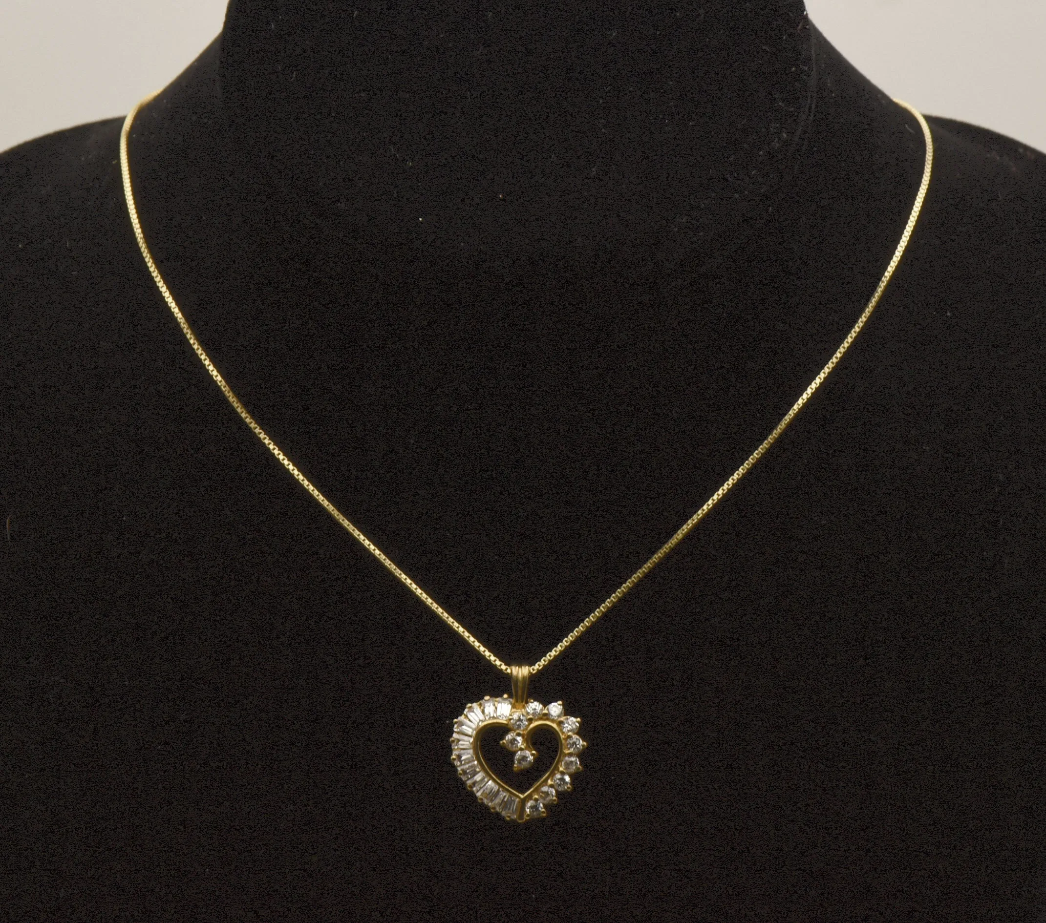 Vintage Cubic Zirconia Vermeil Heart Pendant on Gold Tone Chain Necklace - 18"