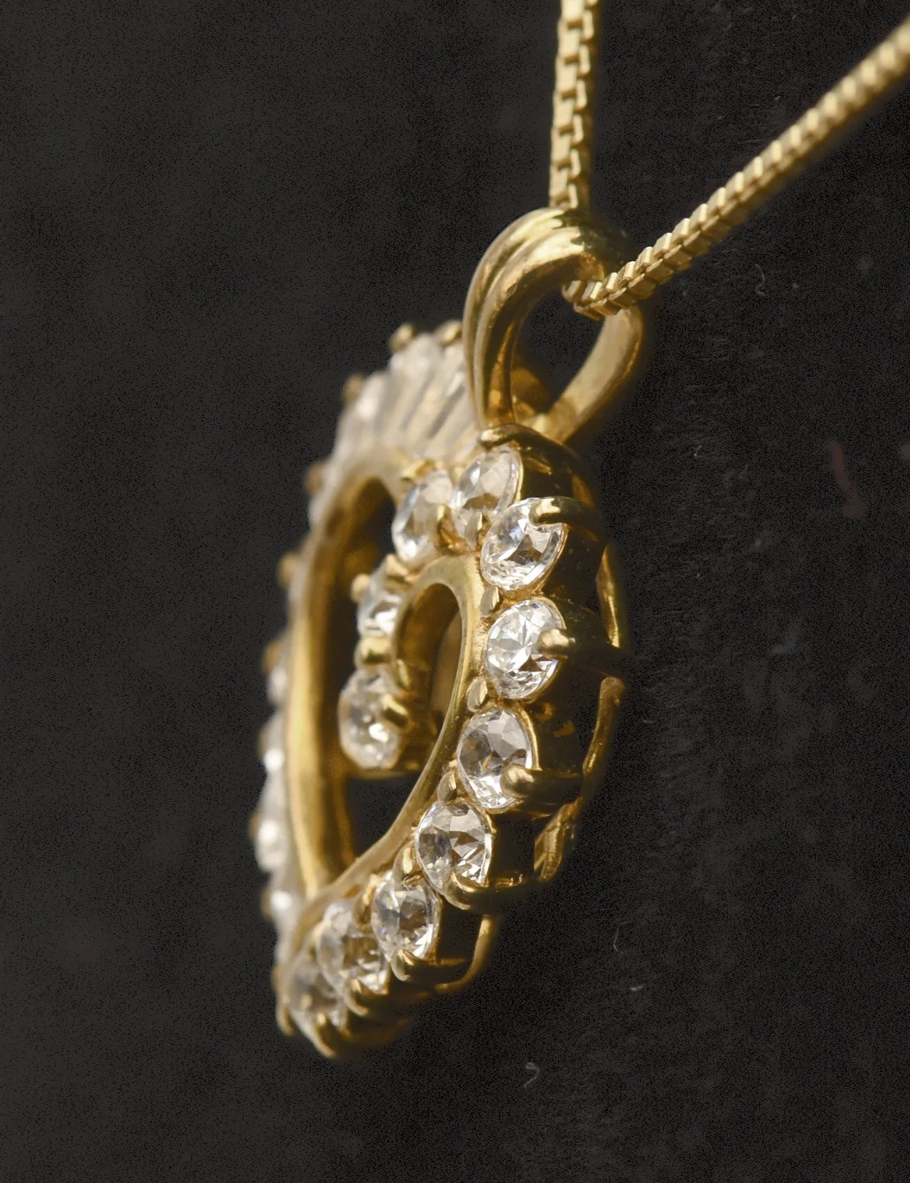 Vintage Cubic Zirconia Vermeil Heart Pendant on Gold Tone Chain Necklace - 18"