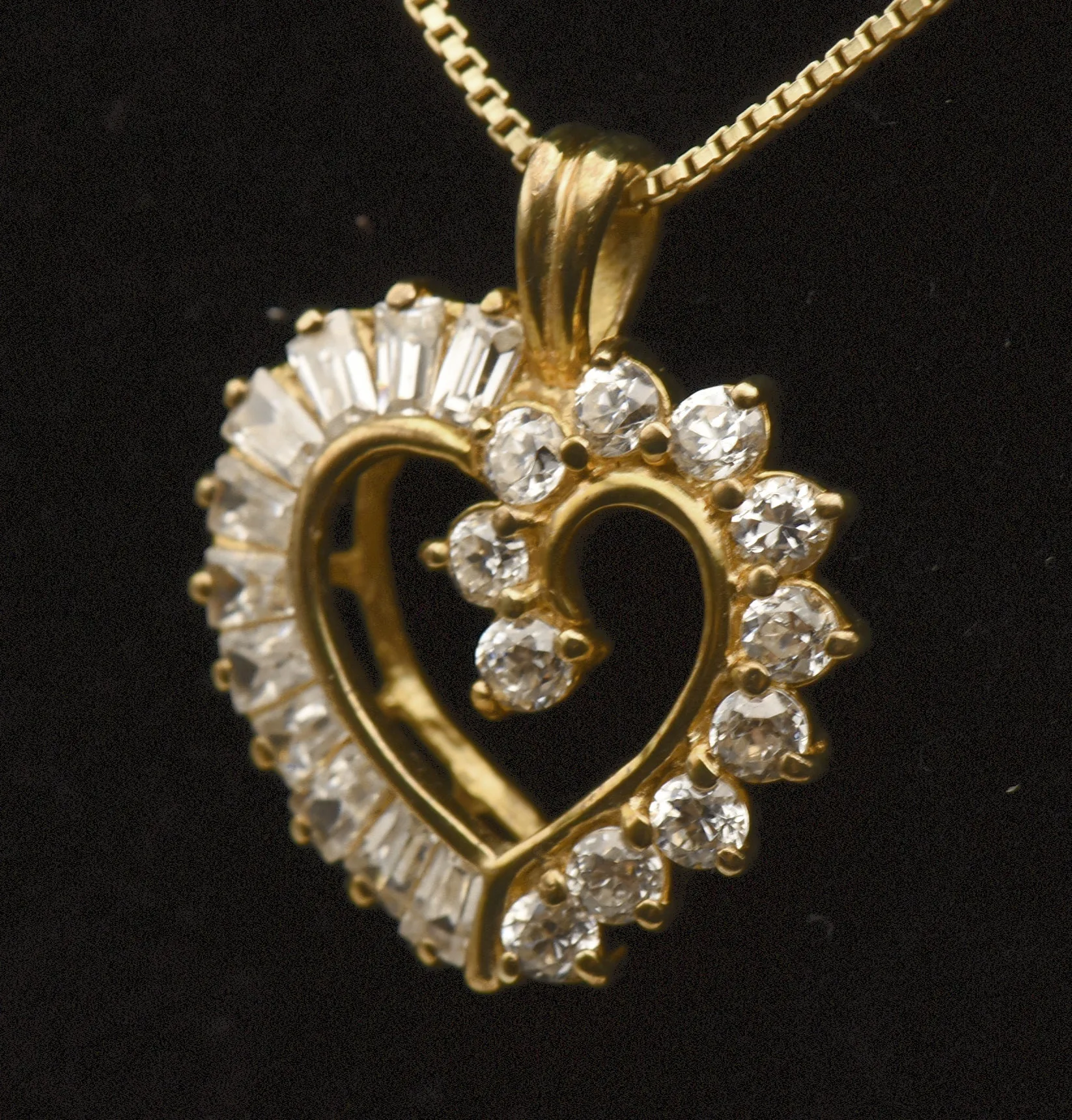 Vintage Cubic Zirconia Vermeil Heart Pendant on Gold Tone Chain Necklace - 18"