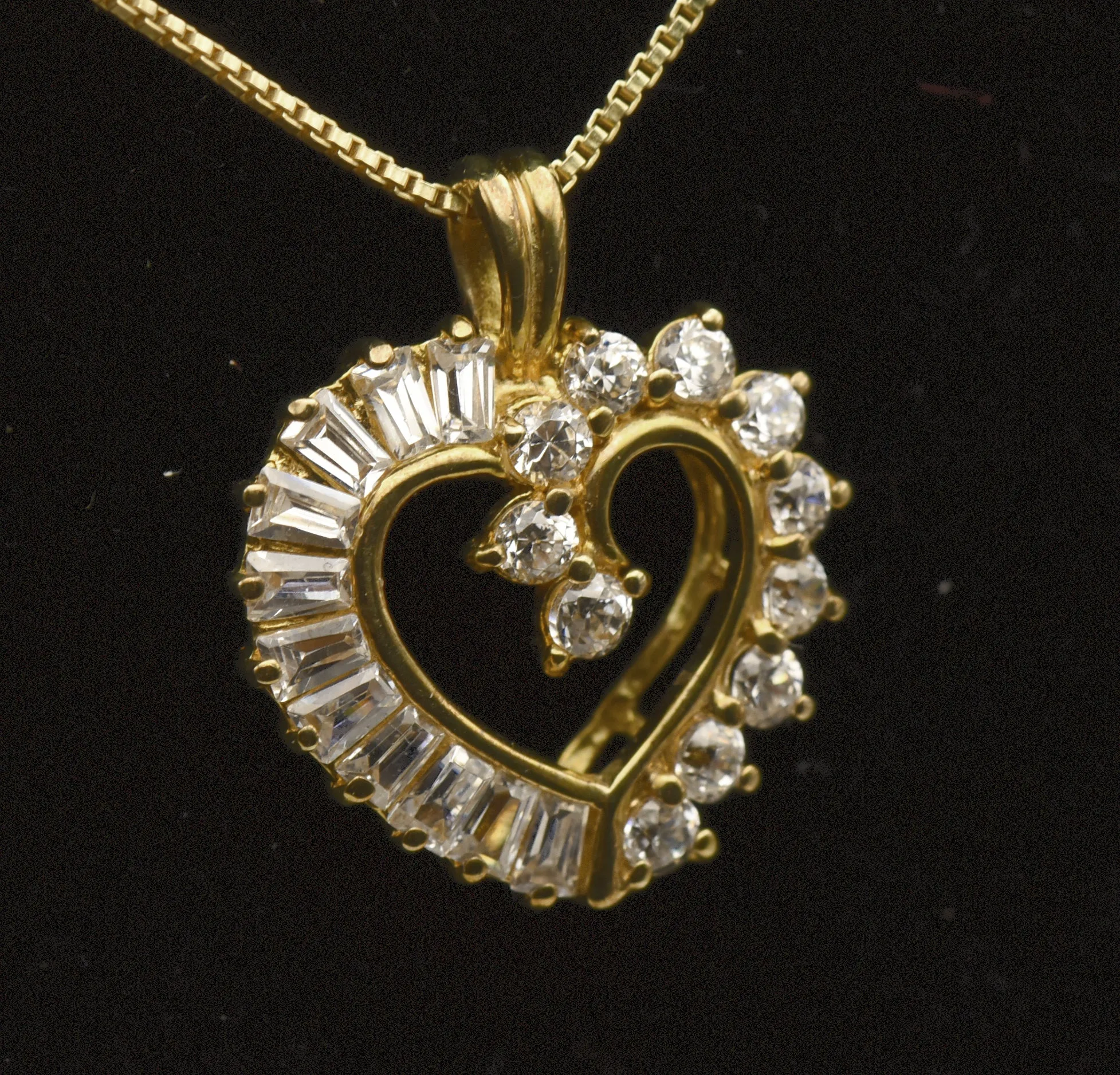 Vintage Cubic Zirconia Vermeil Heart Pendant on Gold Tone Chain Necklace - 18"