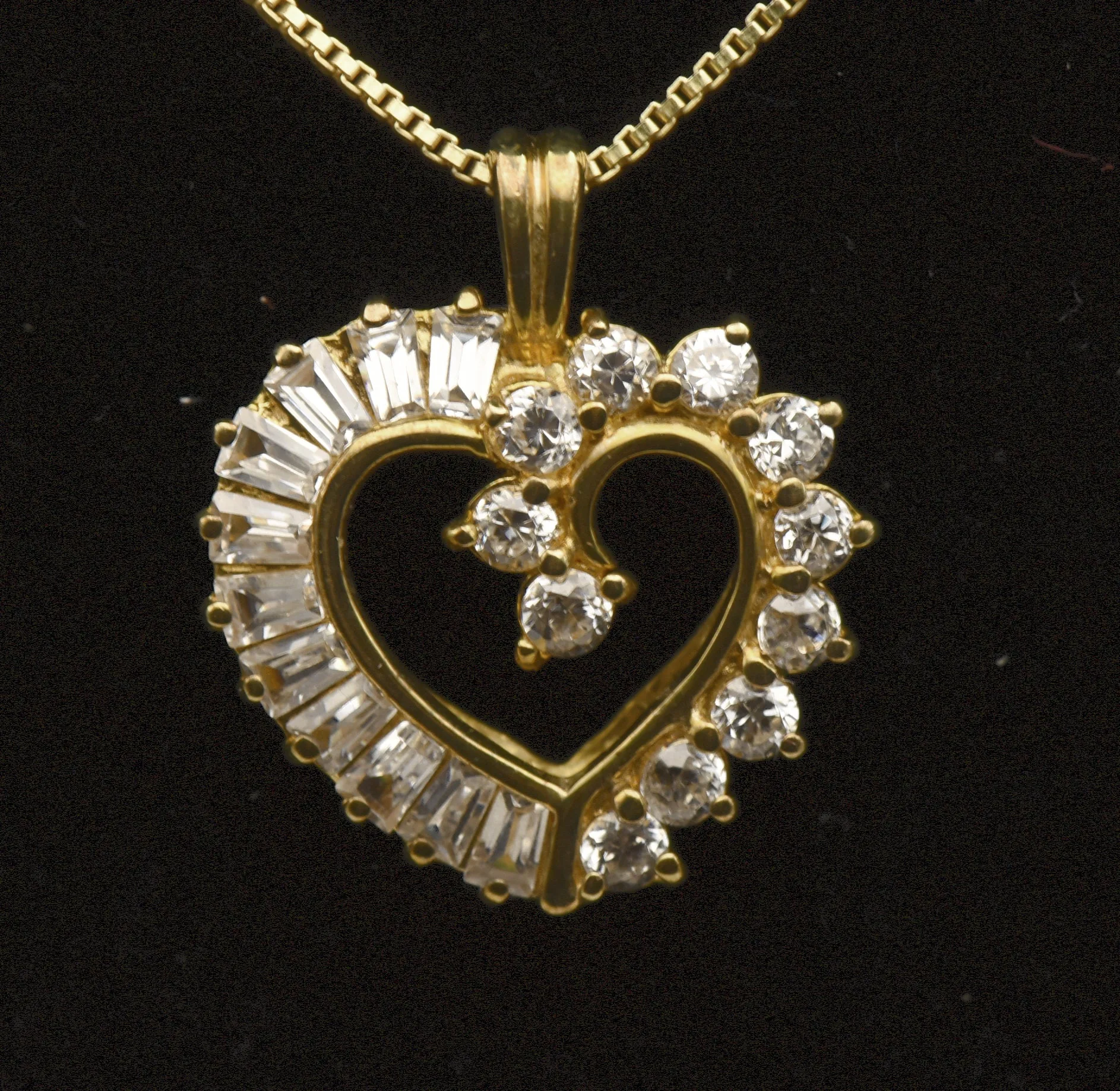 Vintage Cubic Zirconia Vermeil Heart Pendant on Gold Tone Chain Necklace - 18"