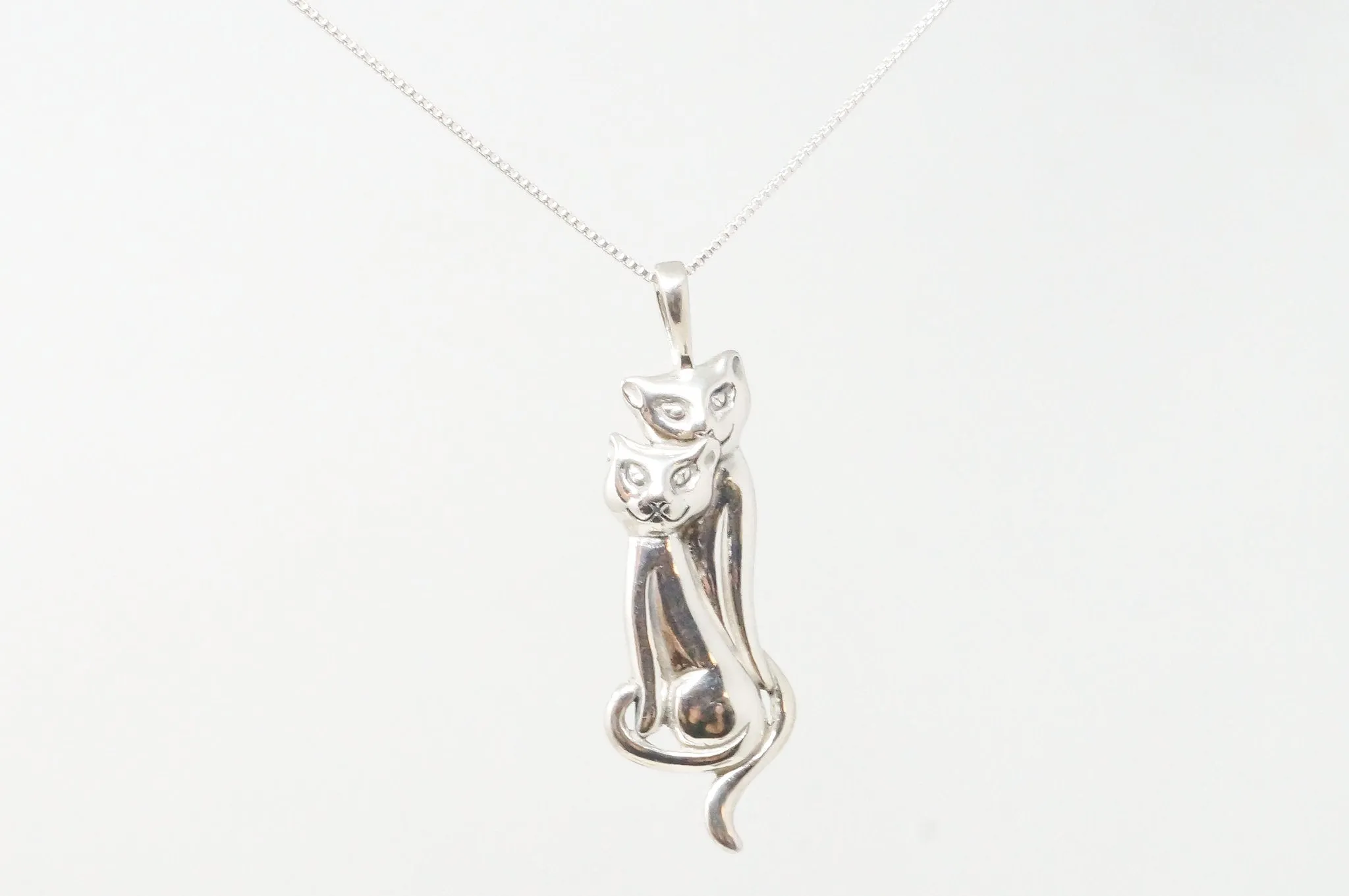 Vintage Designer KABANA Kittens Cats Sterling Silver Necklace Pendant