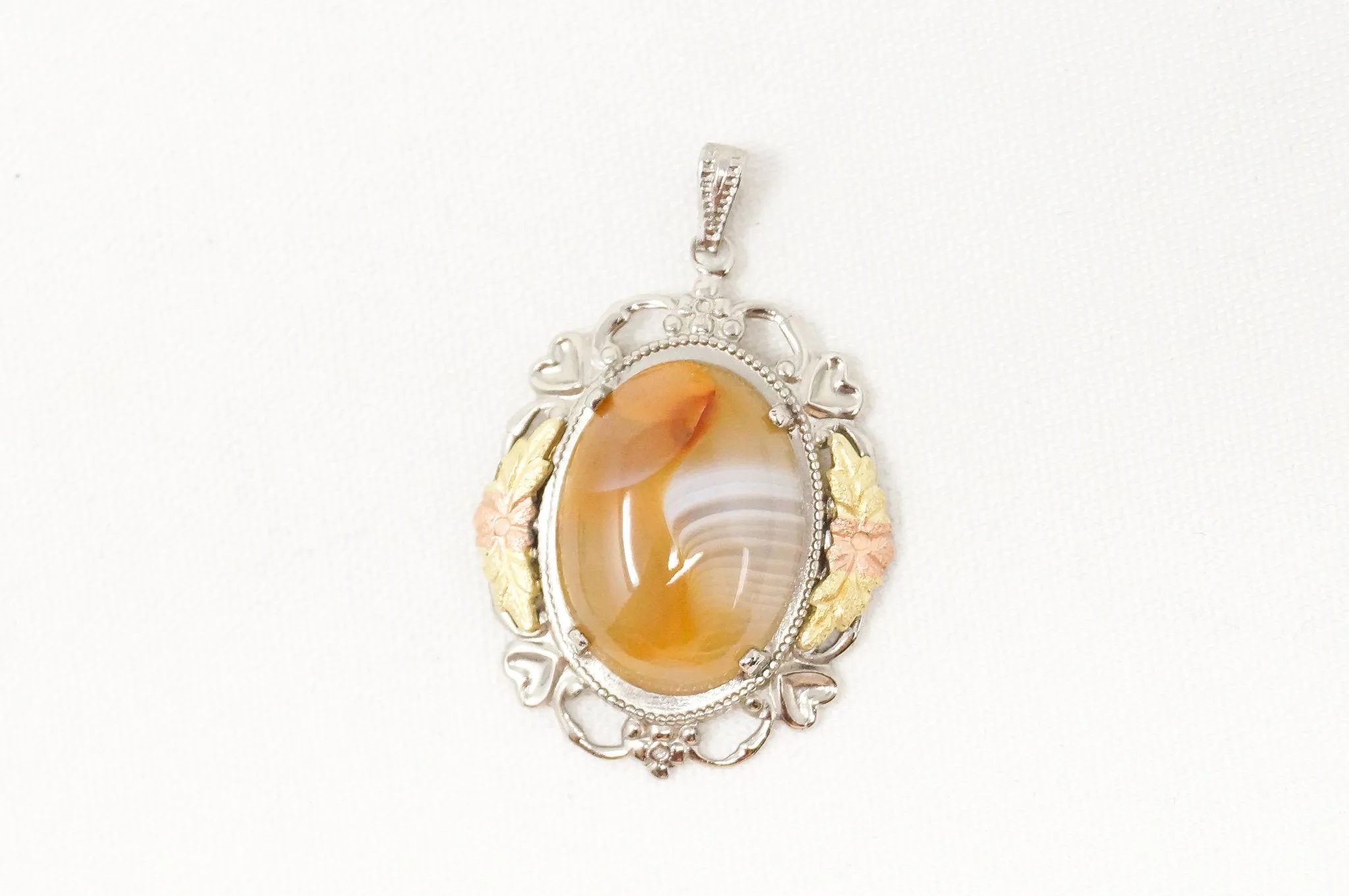 Vintage Designer LSP Co Orange Lace Agate 12k Gold Sterling Silver Pendant