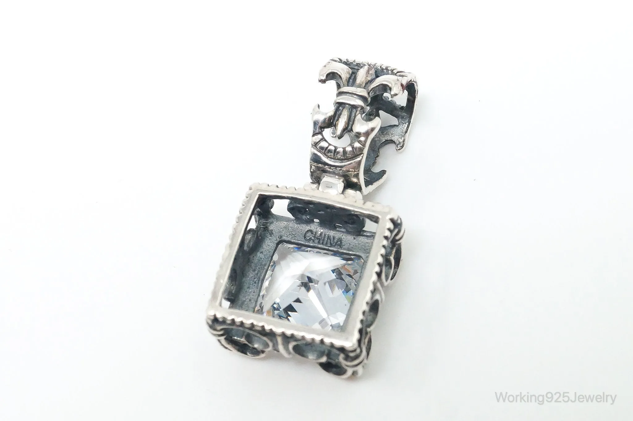 Vintage Designer Silpada "Uptown" CZ Sterling Silver Scroll Necklace Pendant