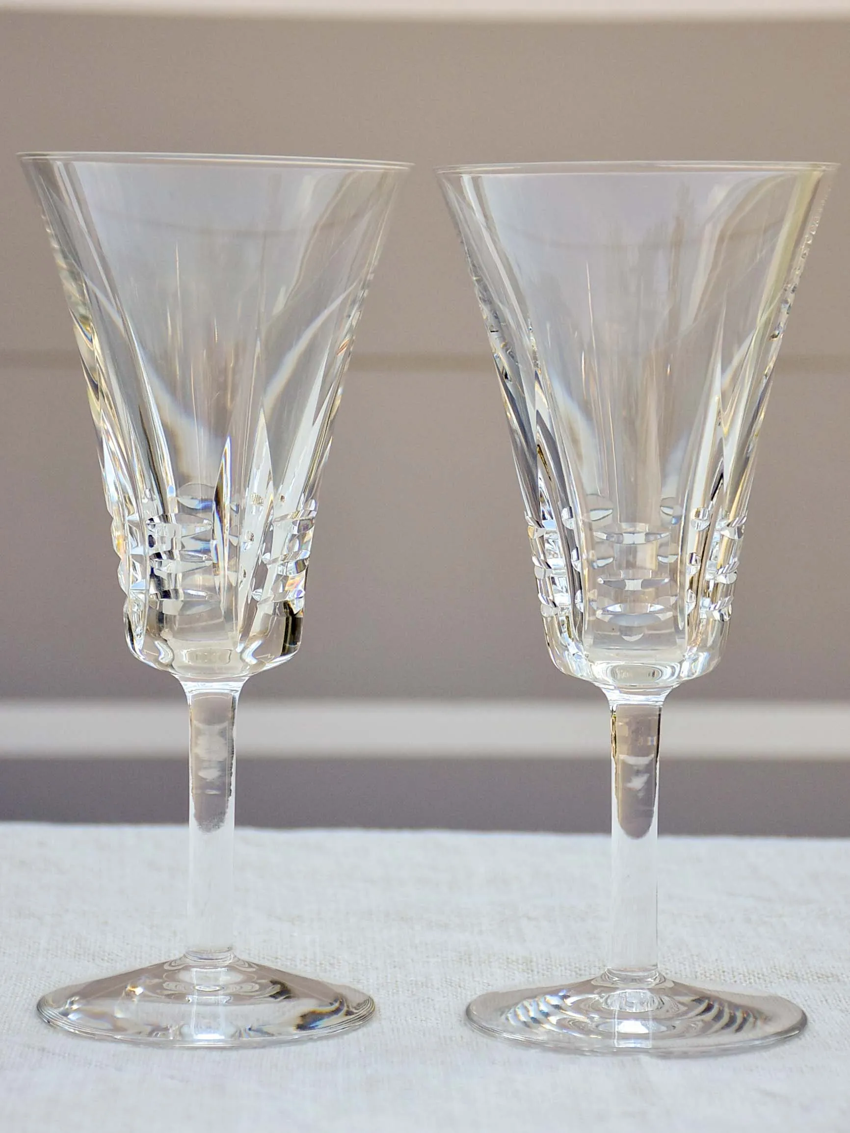 Vintage French crystal set of wine glasses, carafe and knife rests
