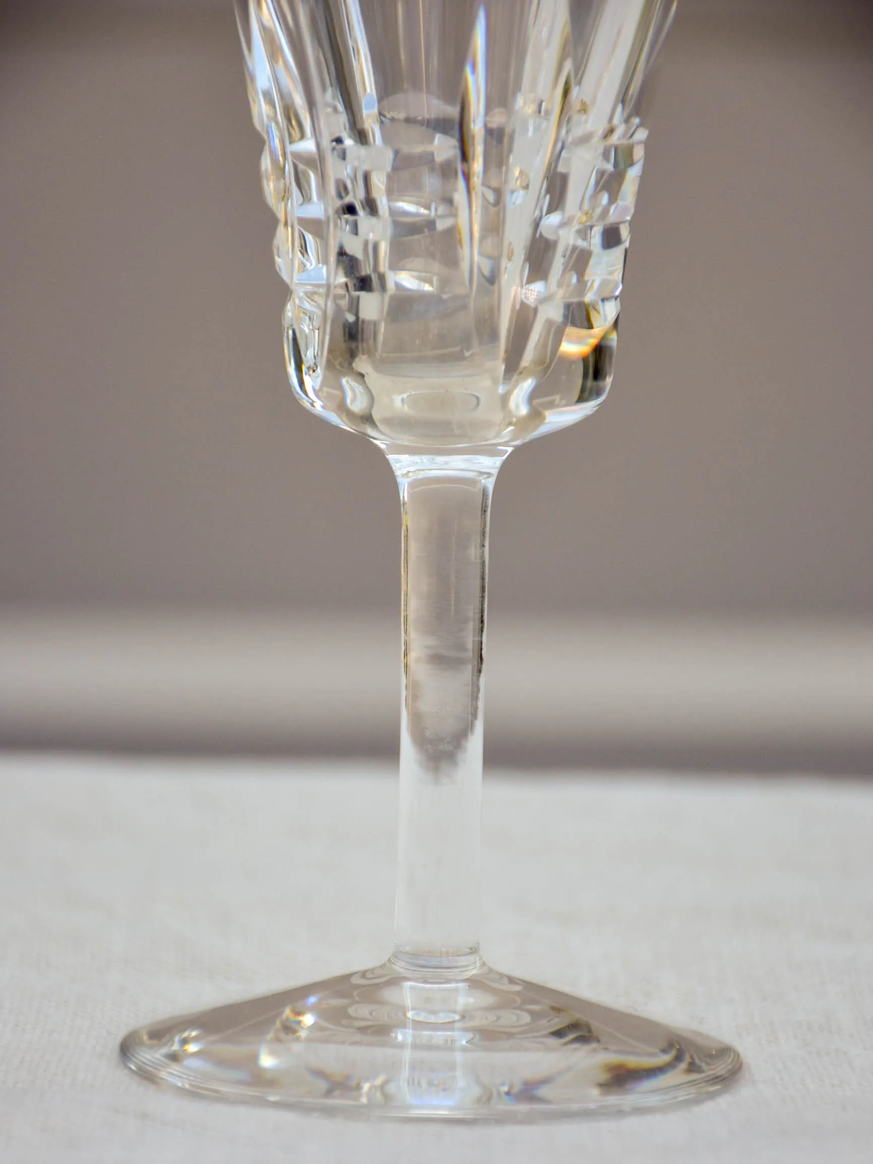 Vintage French crystal set of wine glasses, carafe and knife rests