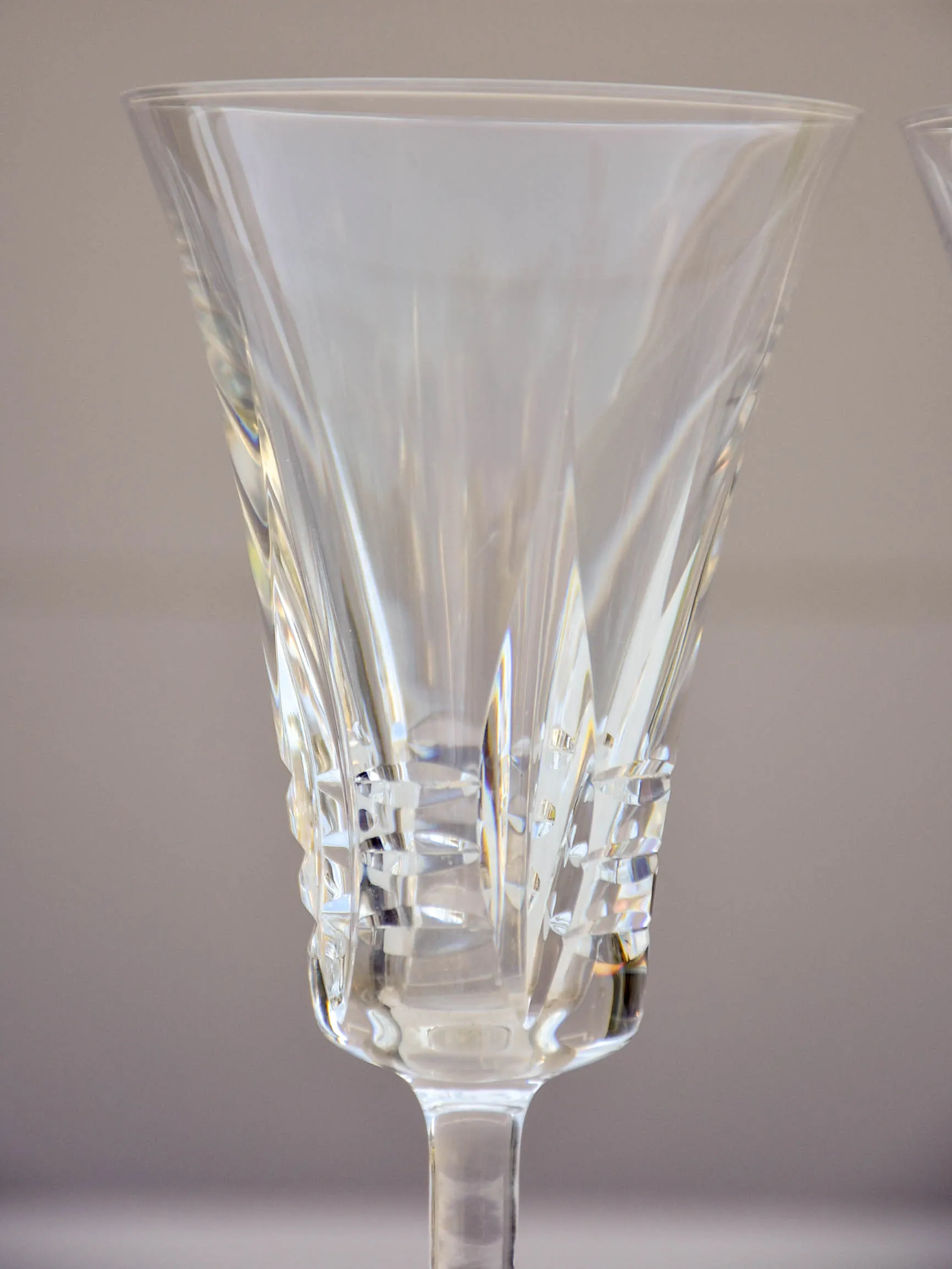 Vintage French crystal set of wine glasses, carafe and knife rests