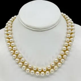 Vintage Gold filled double strand pearl & cubic zirconia necklace
