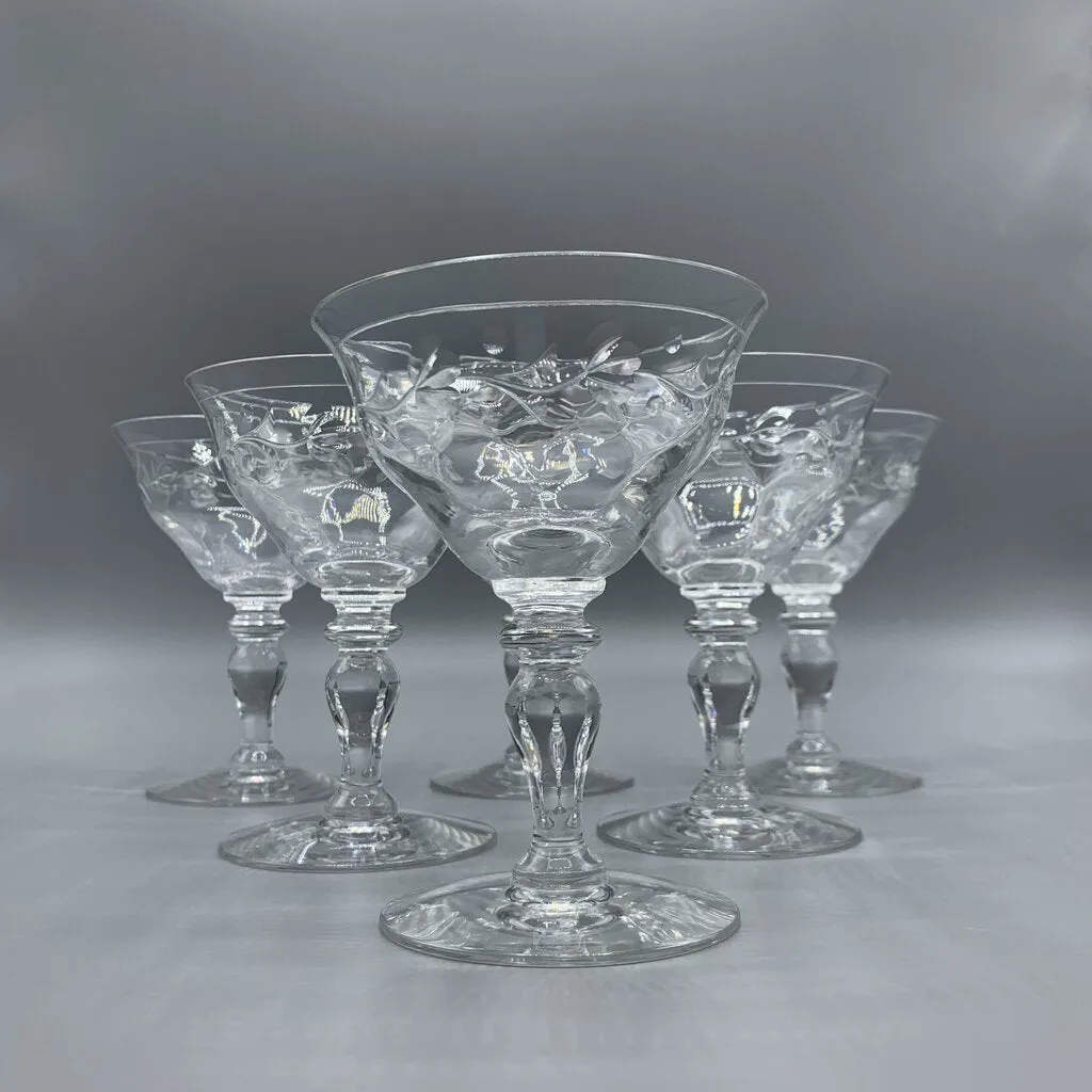 Vintage Hawkes “Sylvia” Cut Crystal Coupe Glasses Set/6 /hg