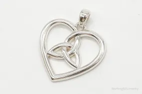 Vintage Large Ireland Celtic Heart Sterling Silver Pendant